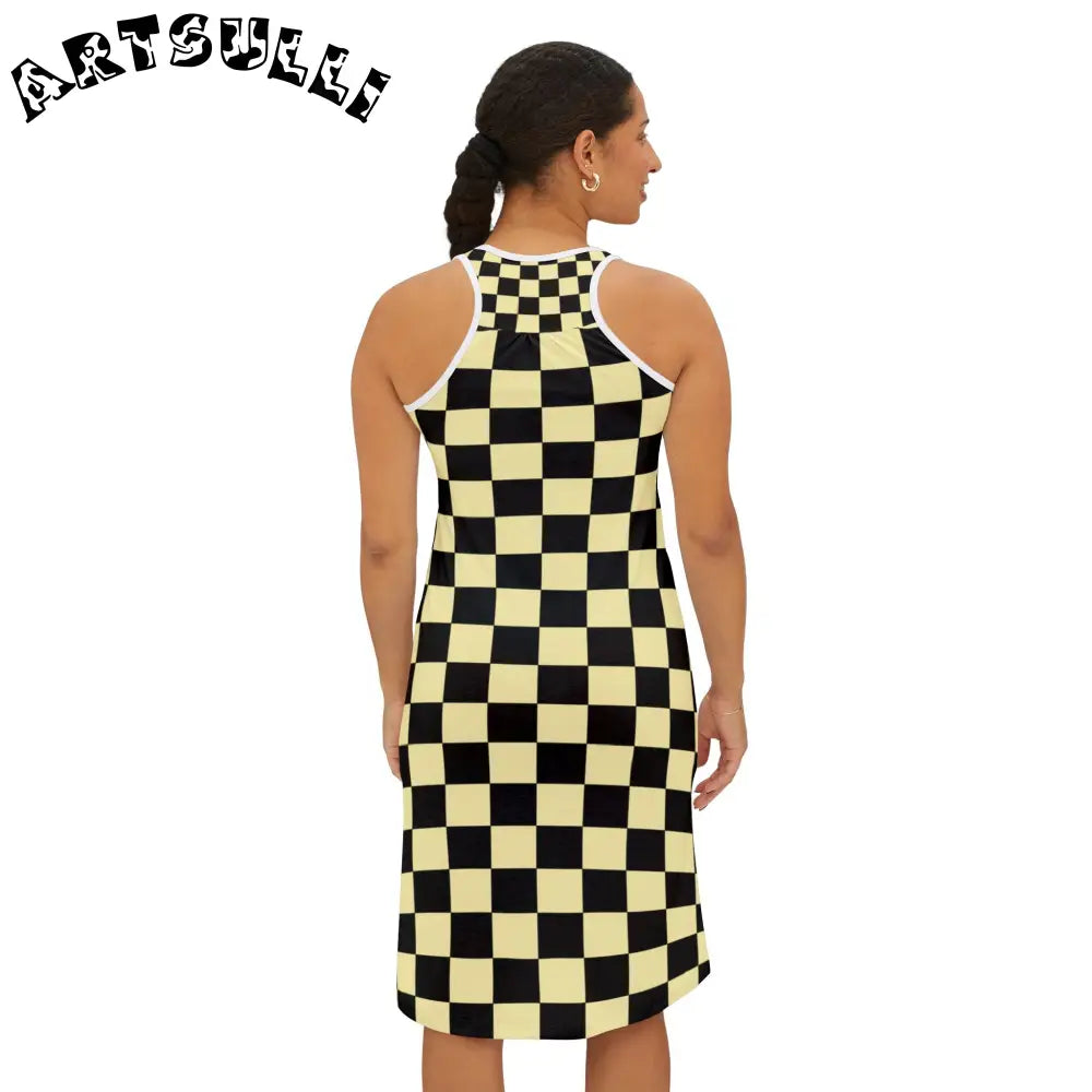 JAKKOUTTHEBXX Checkerboard Black and Yellow Women’s Racerback Dress