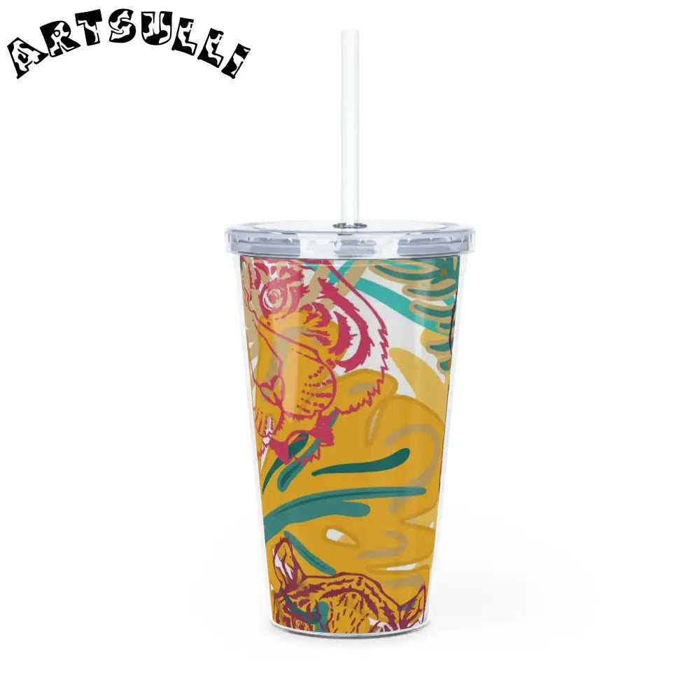 JAKKOUTTHEBXX Tropical Jungle Tigers Brown and Green Plastic Tumbler