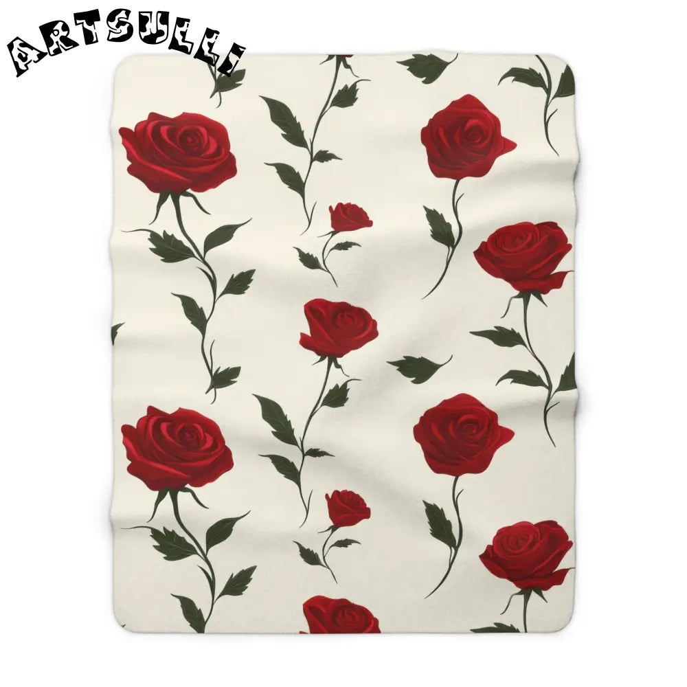 JAKKOUTTHEBXX Red Roses Sherpa Fleece Blanket JAKKOUTTHEBXX Artsulli