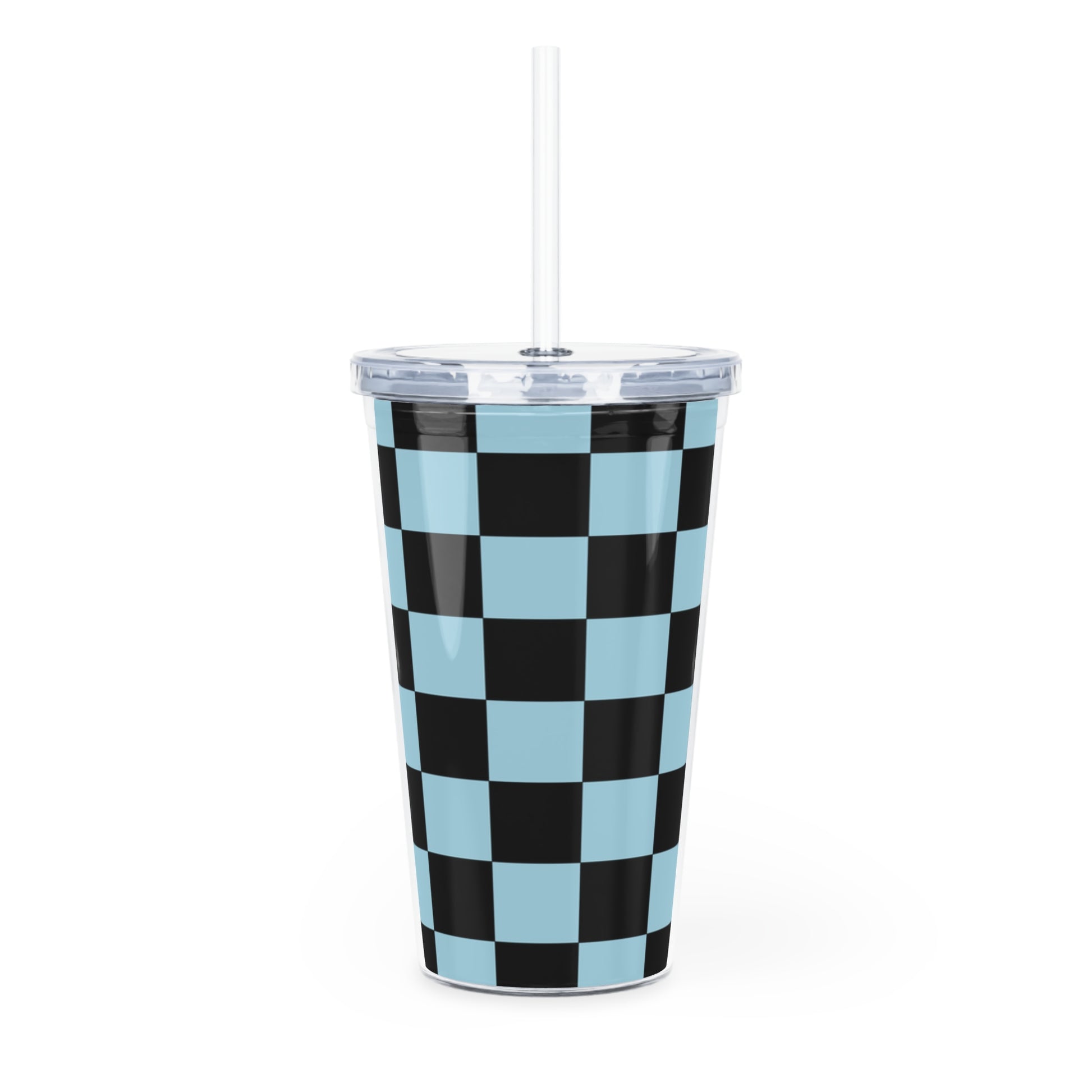 Checkerboard Black and Blue Plastic Tumbler with Straw, Artsulli - Art is Long, Life is Short, Mug, , , , , , , 
