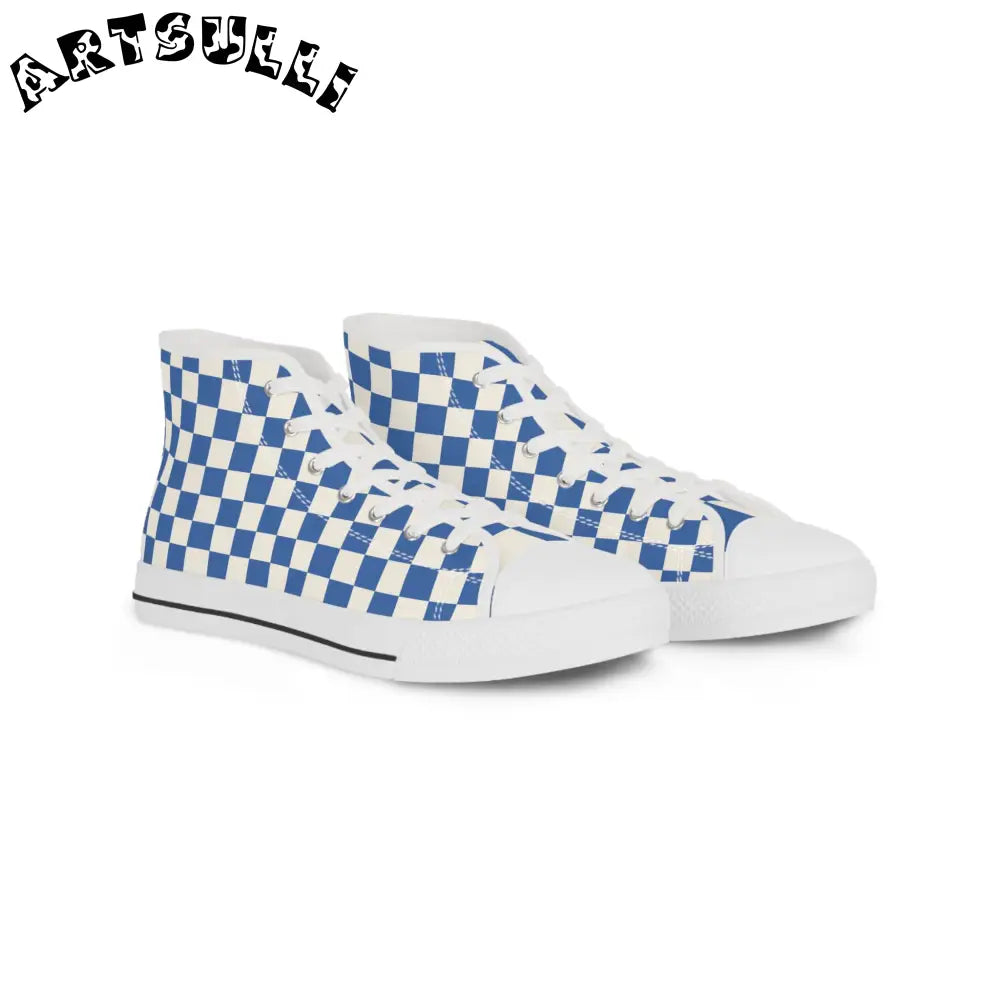 JAKKOUTTHEBXX Checkerboard Blue Men’s High Top Sneakers