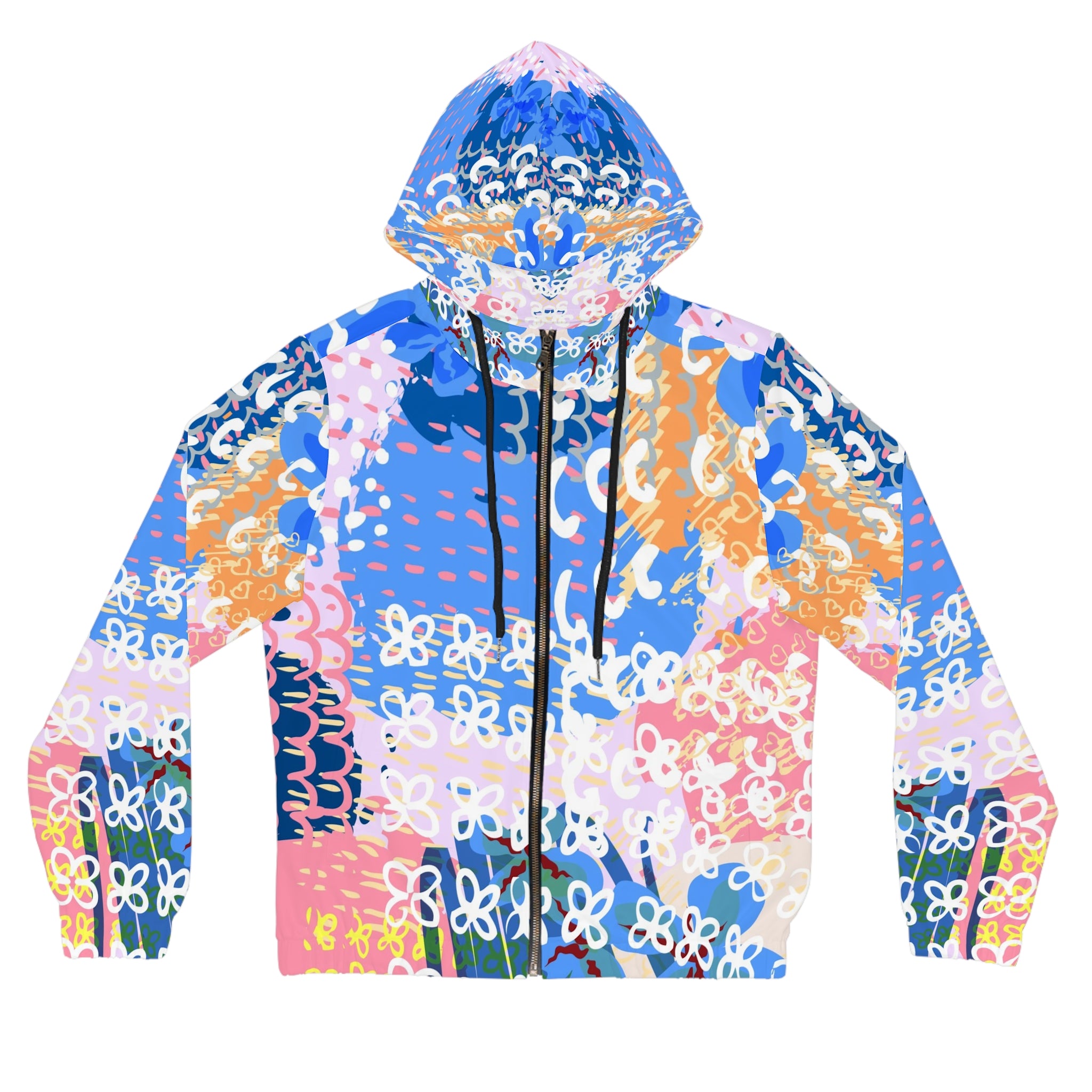 Flowers x Doodles x Hearts Multi-Color Women’s Full-Zip Hoodie (AOP), Artsulli - Art is Long, Life is Short, All Over Prints, Size, XS, Color, Black, , , 73733045883130358201