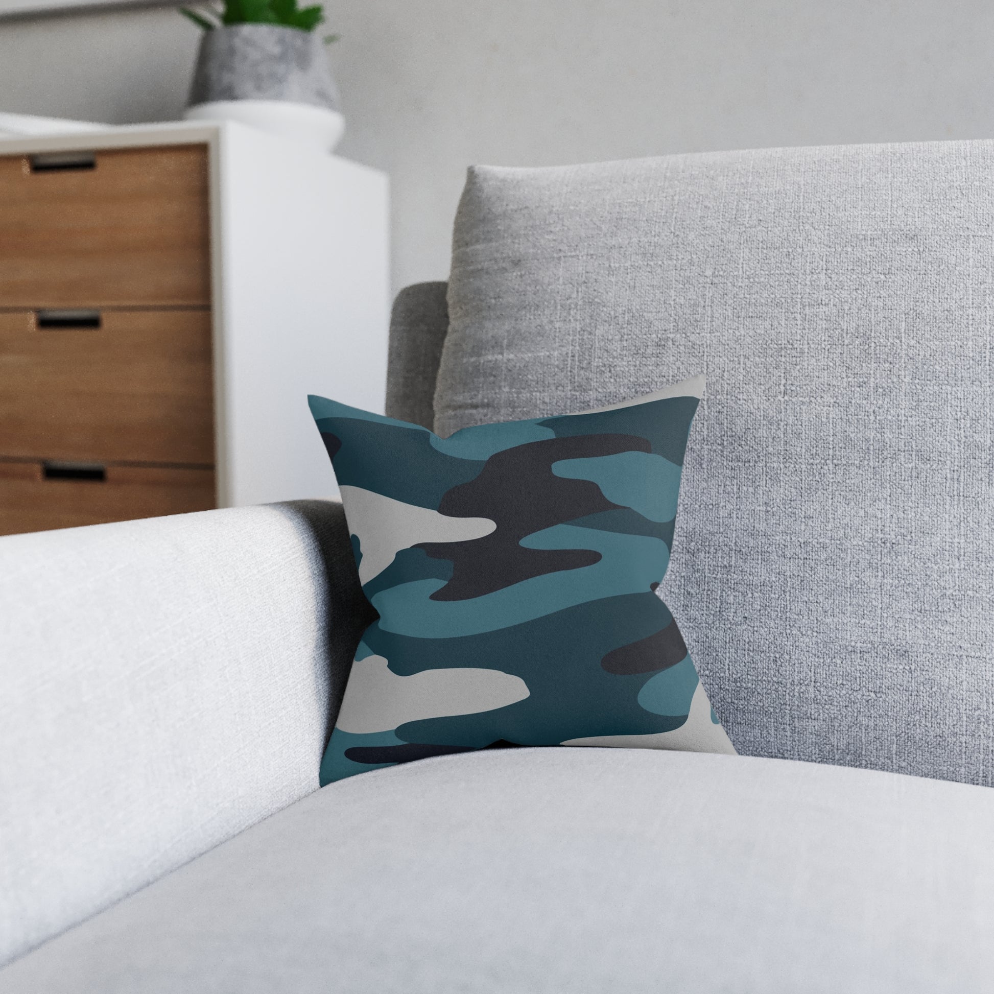 Blue Camouflage Square Pillow, Artsulli - Art is Long, Life is Short, Home Decor, , , , , , , 