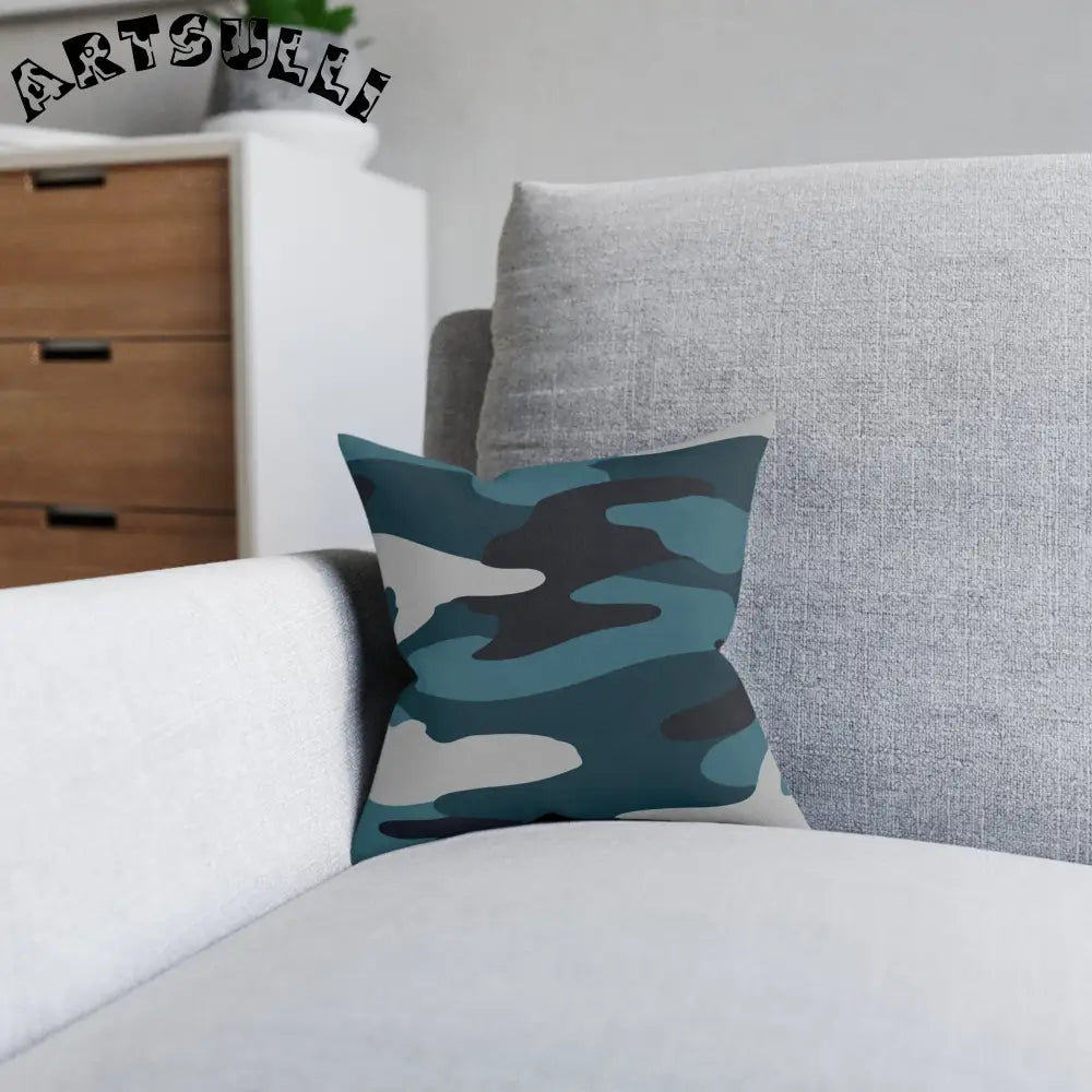 JAKKOUTTHEBXX Blue Camouflage Square Pillow JAKKOUTTHEBXX Artsulli