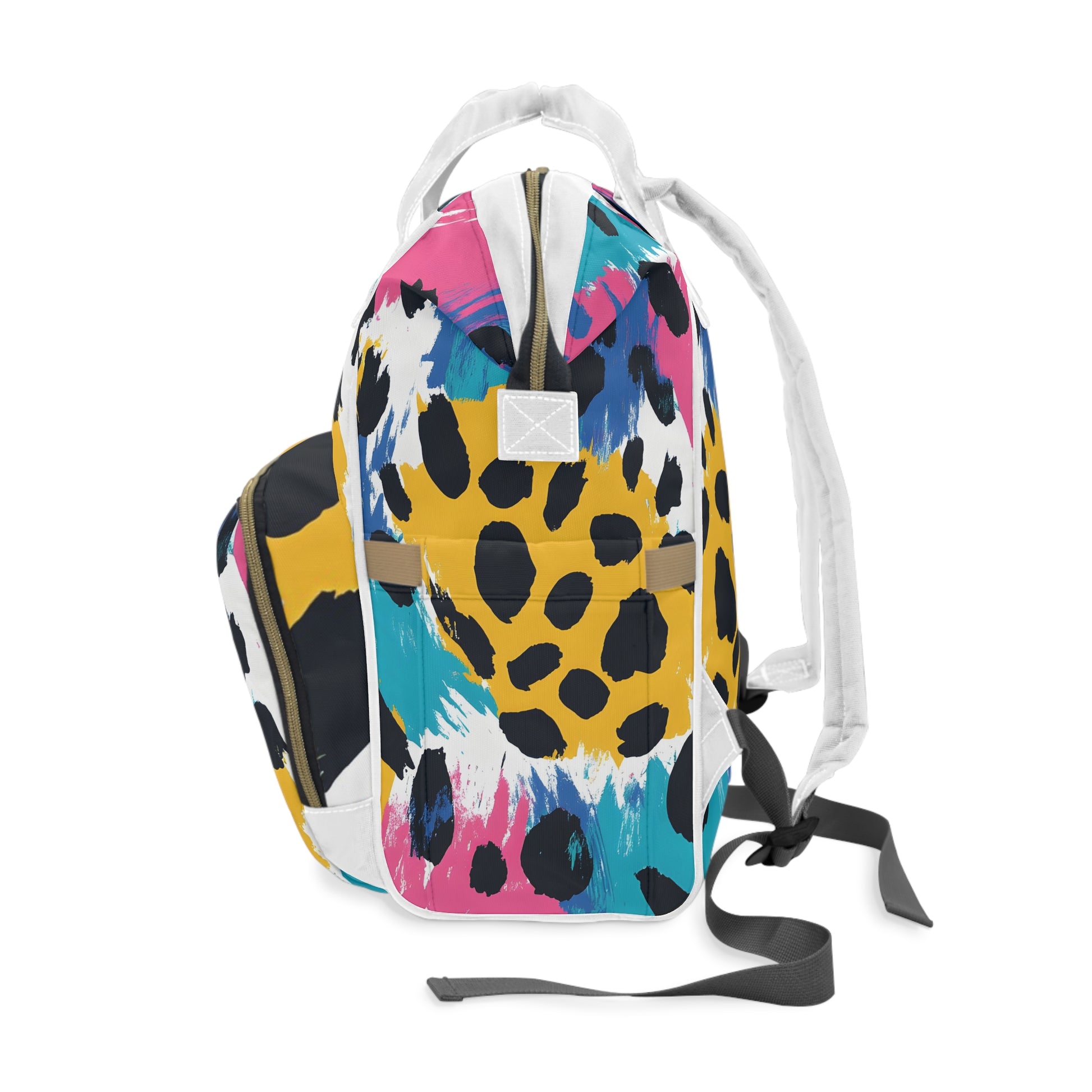 Leopard Print x Paint Brush Strokes Multi-Color Multifunctional Diaper Backpack, Artsulli - Art is Long, Life is Short, Bags, , , , , , , 