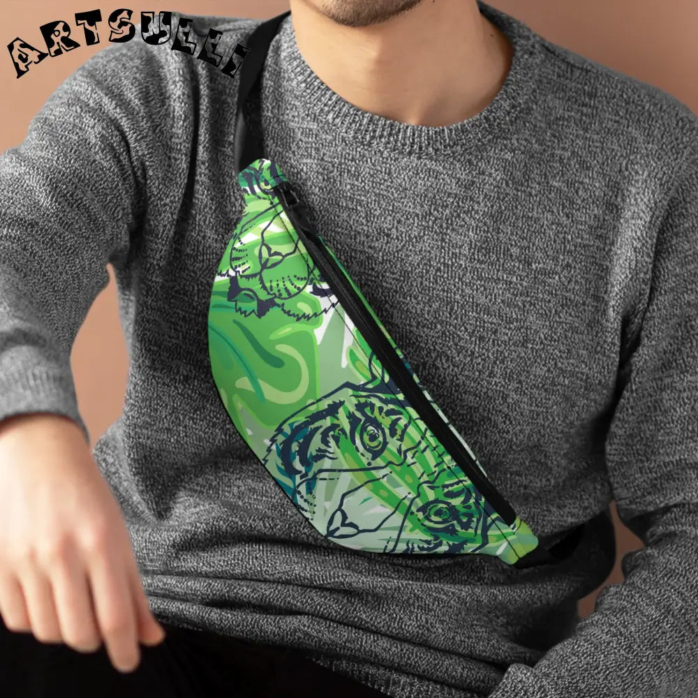 JAKKOUTTHEBXX Tropical Jungle Tigers Green Fanny Pack JAKKOUTTHEBXX