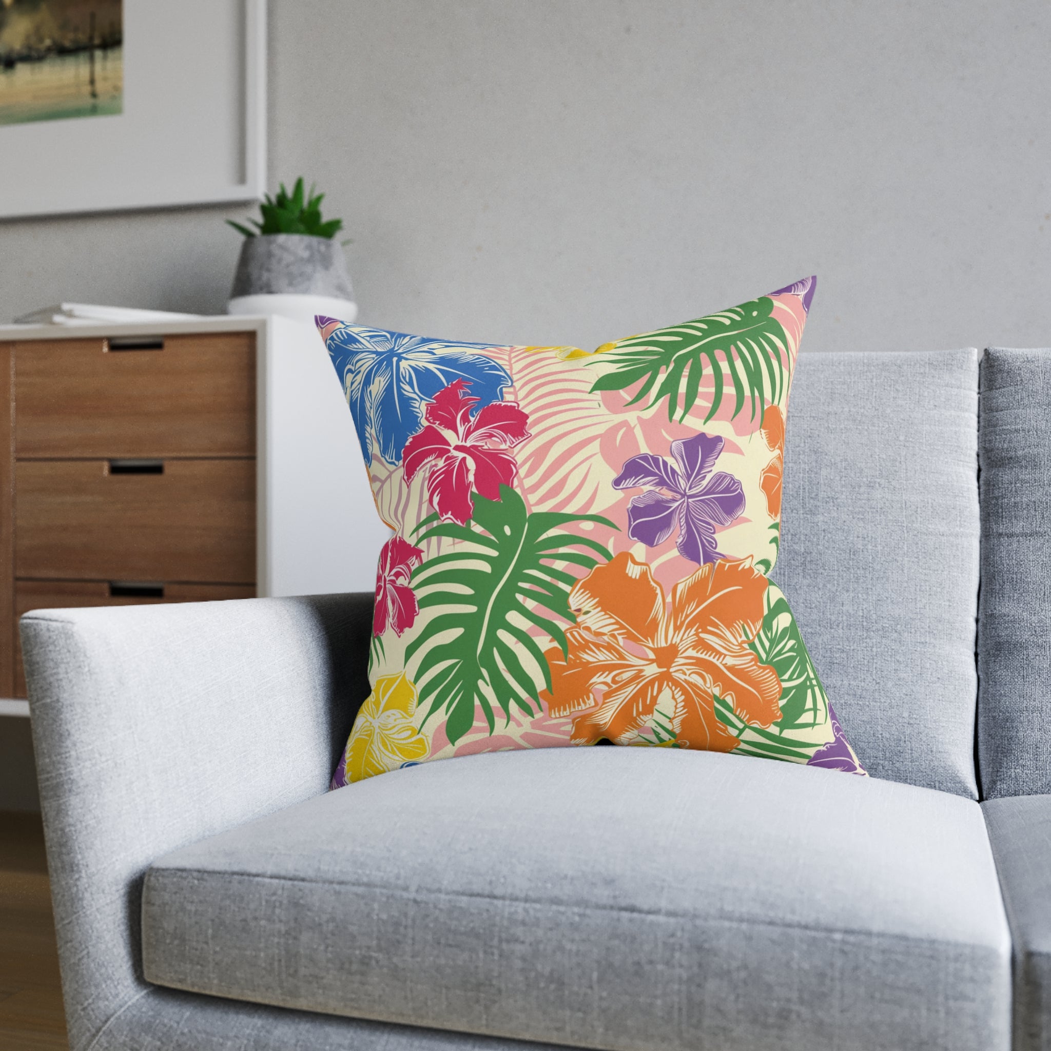 Blooming Tropical Flowers Square Pillow, Artsulli - Art is Long, Life is Short, Home Decor, , , , , , , 