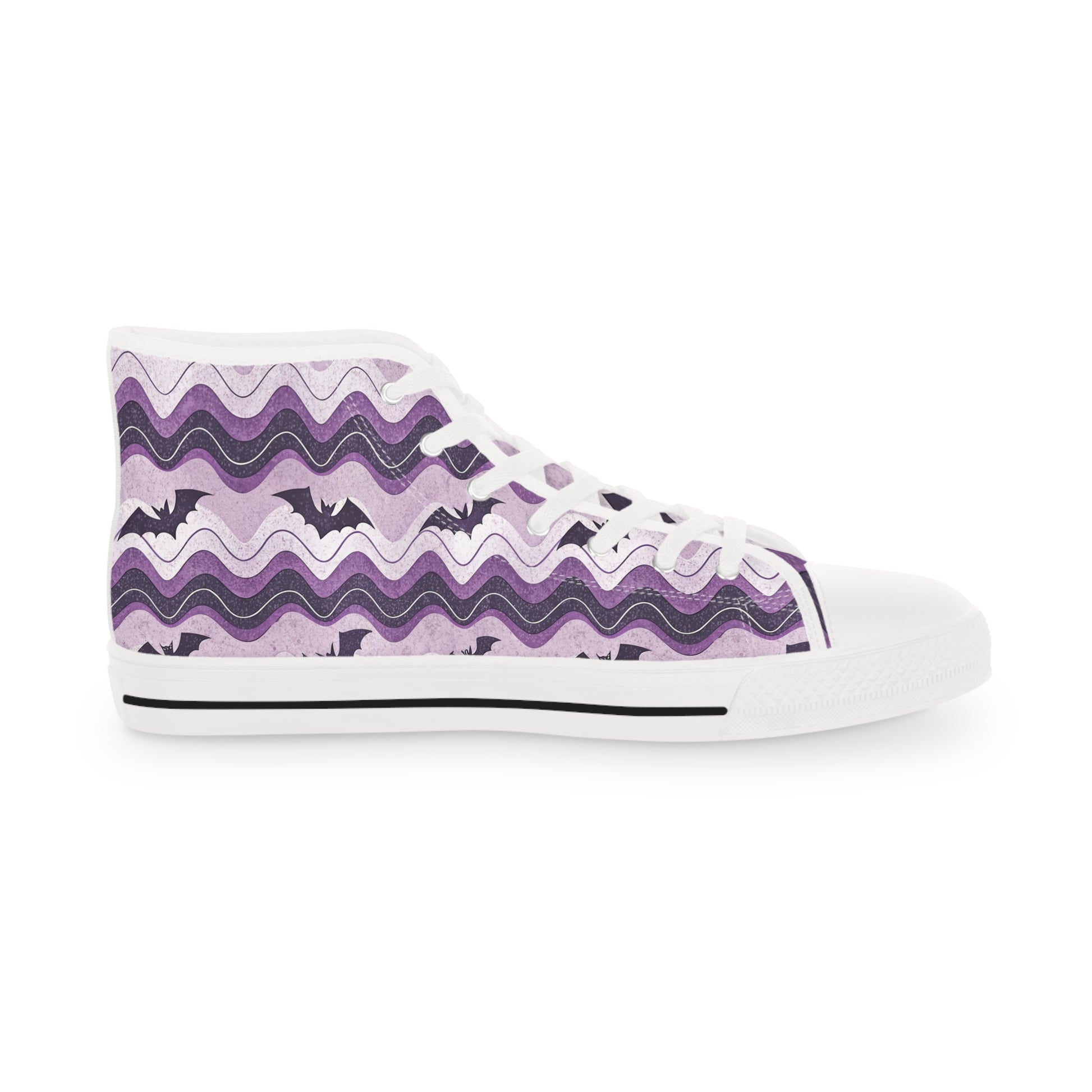 Bat Wave Purple Men's High Top Sneakers, Artsulli - Art is Long, Life is Short, Shoes, , , , , , , 
