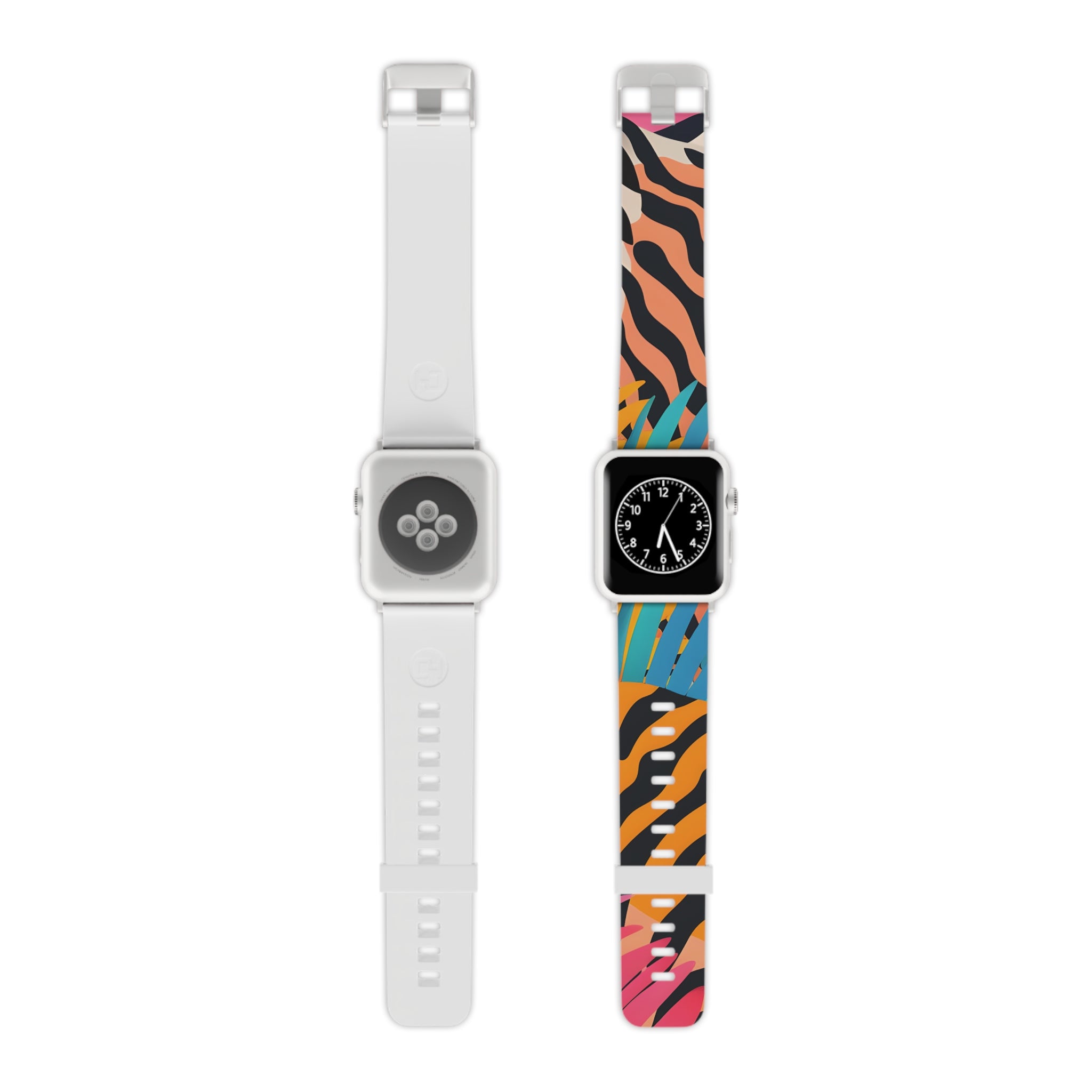 Palm Leaves x Zebra Stripes x Tiger Stripes Orange and Blue  Watch Band for Apple Watch, Artsulli - Art is Long, Life is Short, Accessories, Size, 7.5'' × 0.75'' / 38 - 40 mm, Color, Silver, , , 90204071265846