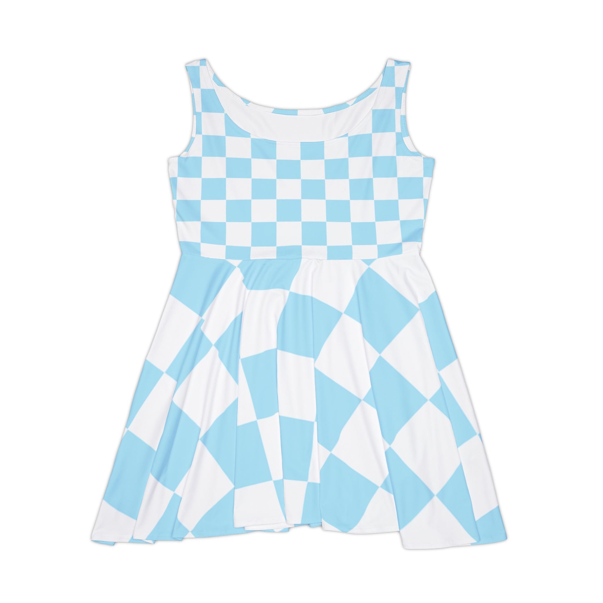 Checkerboard Sky Blue Women's Skater Dress (AOP), Artsulli - Art is Long, Life is Short, All Over Prints, Size, XS, , , , , 31478272697427262495
