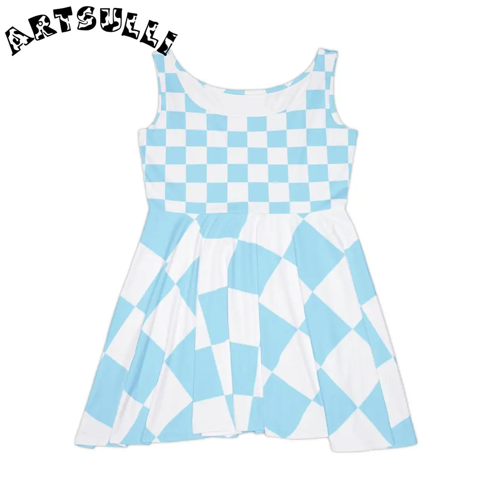 JAKKOUTTHEBXX Checkerboard Sky Blue Women’s Skater Dress (AOP)