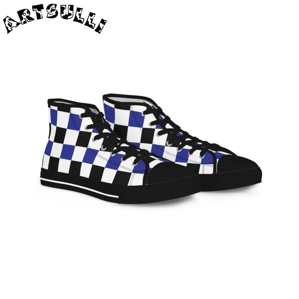 JAKKOUTTHEBXX Checkerboard Blue White and Black Men’s High Top