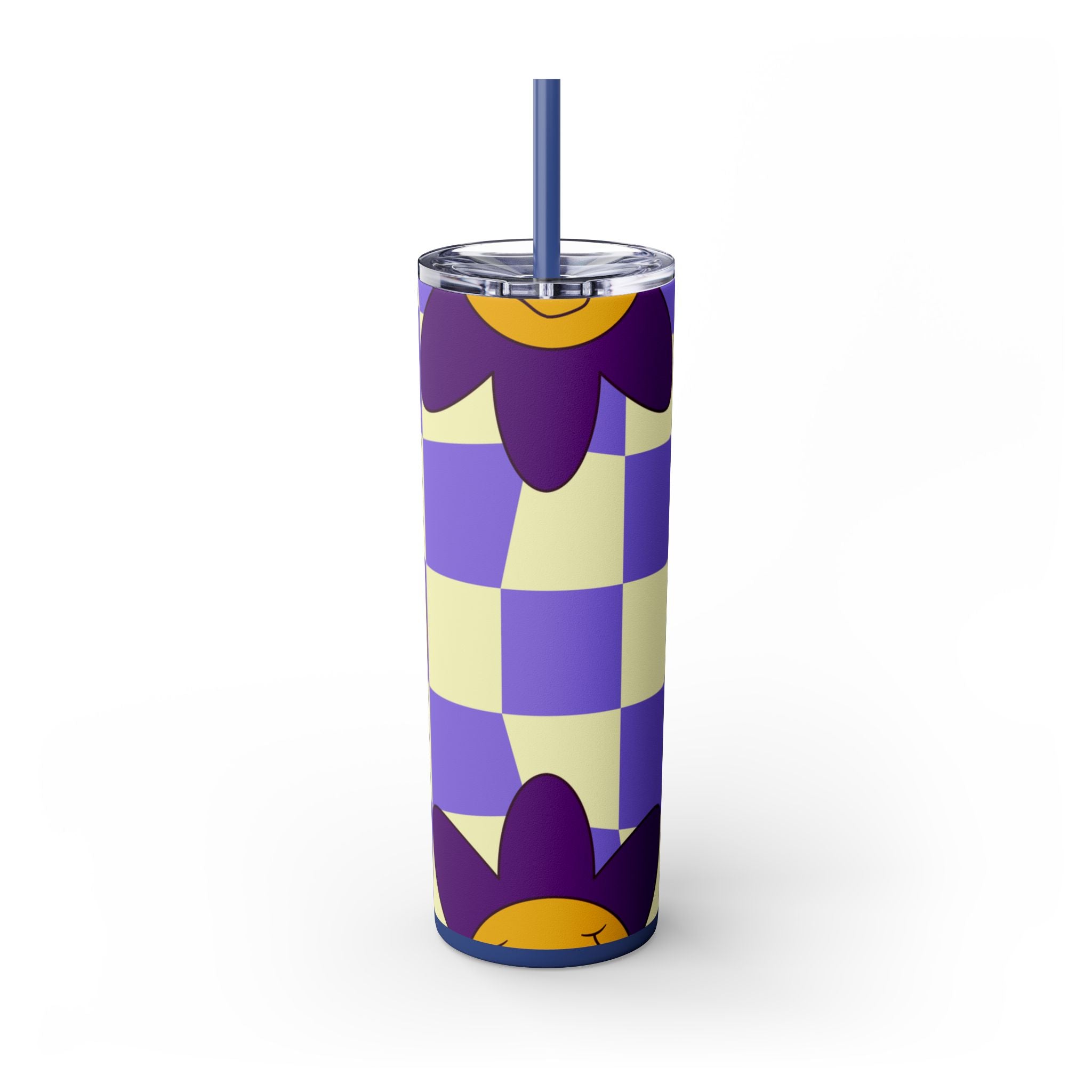 Trippy Flower Power Motifs Rave Garden Grins Skinny Tumbler with Straw, 20oz, Artsulli - Art is Long, Life is Short, Mug, , , , , , , 