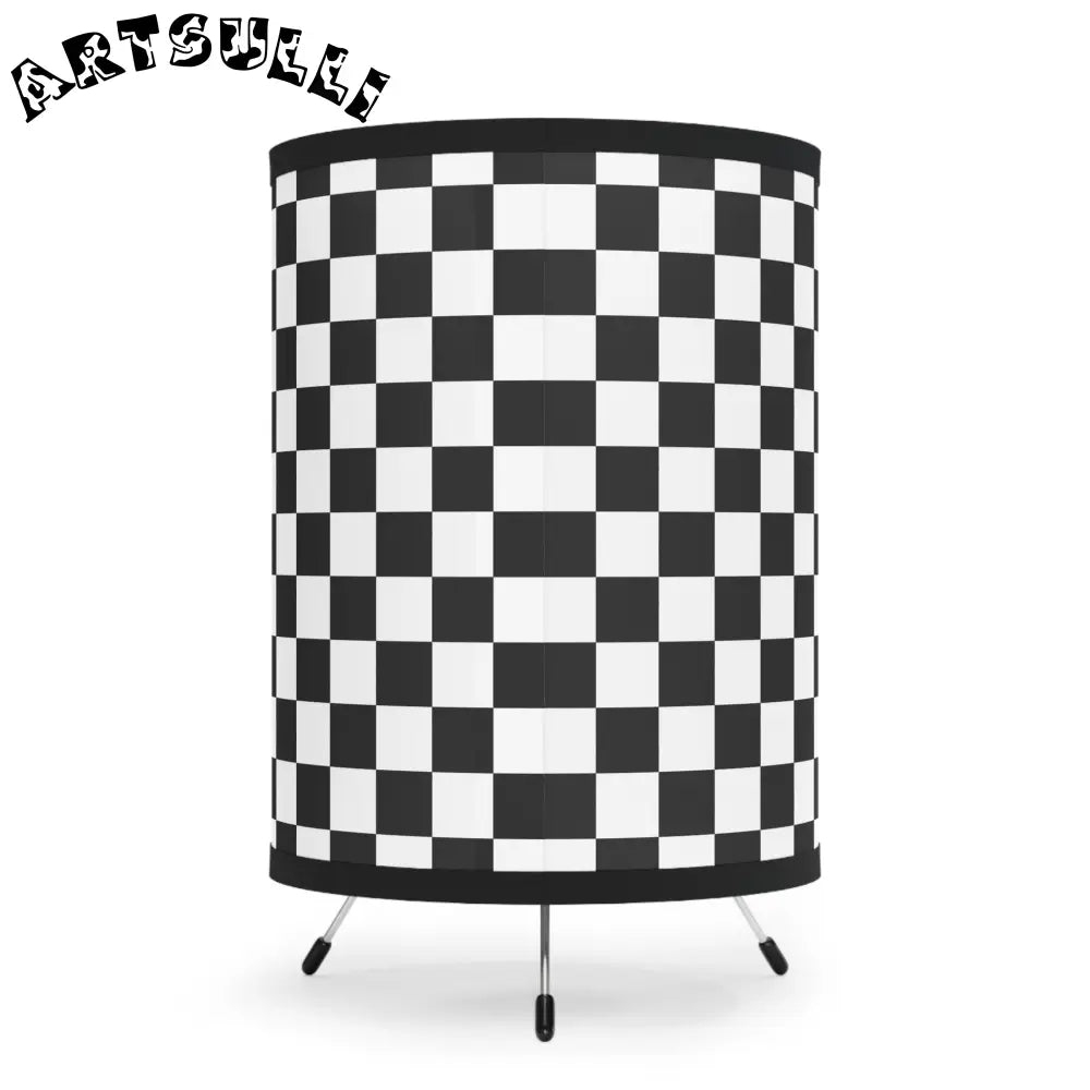 JAKKOUTTHEBXX Checkerboard Black and White Tripod Lamp with High-Res