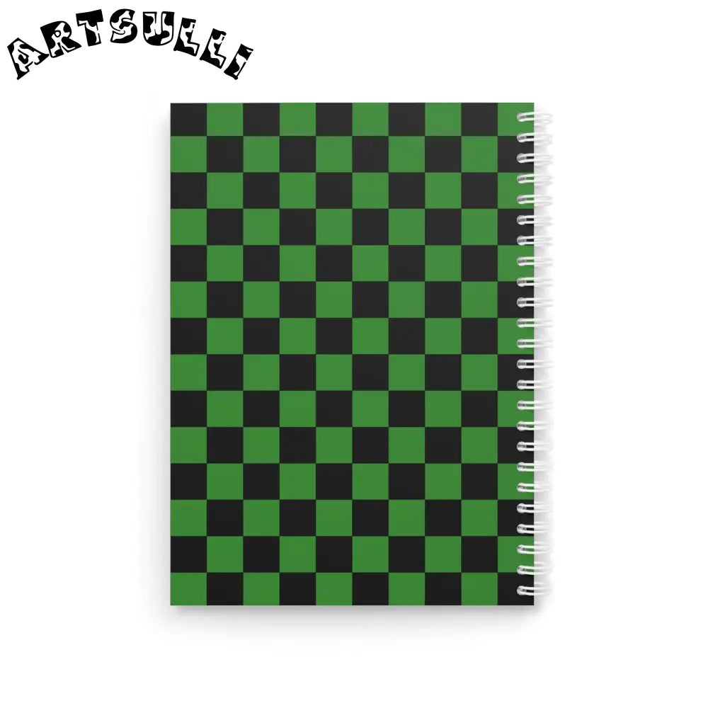 JAKKOUTTHEBXX Checkerboard Green and Black Spiral Notebook