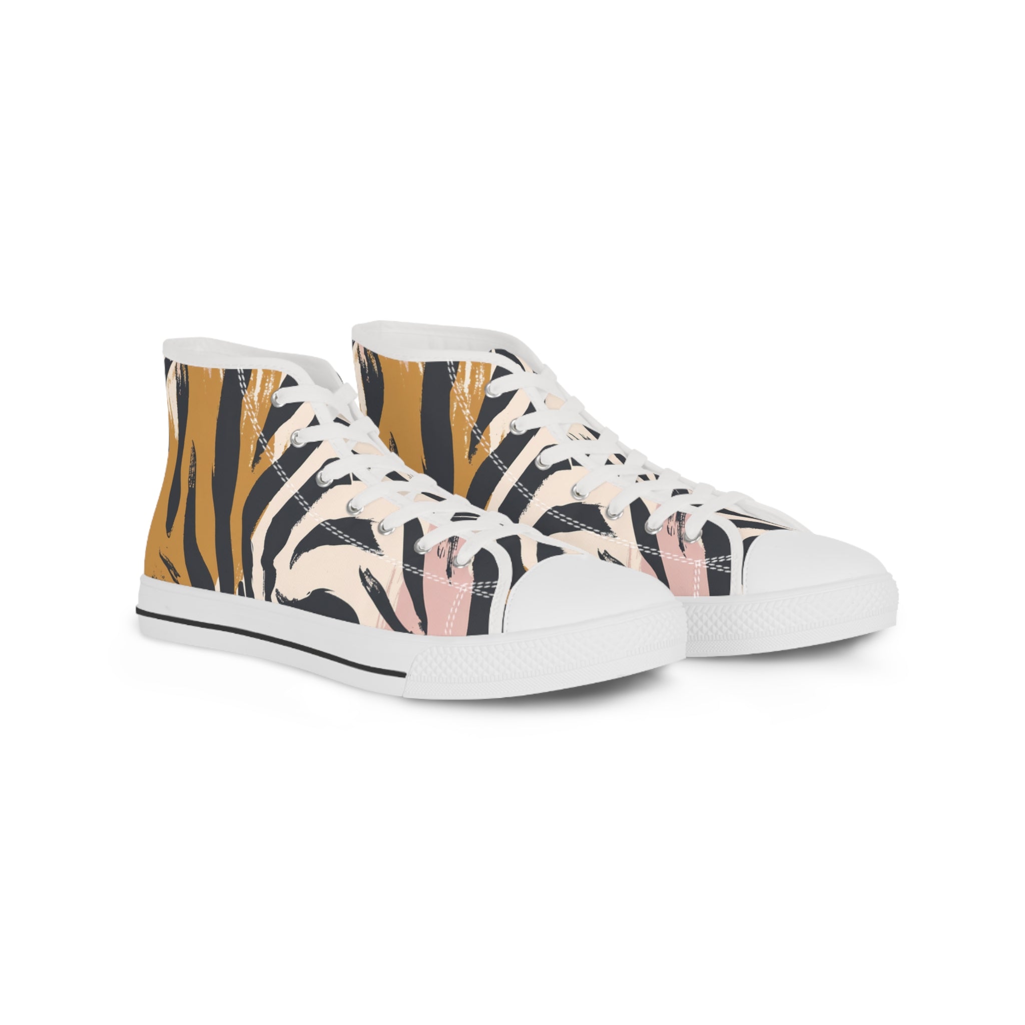 Zebra Brush Strokes Men's High Top Sneakers, Artsulli - Art is Long, Life is Short, Shoes, Size, US 5, Color, White sole, , , 17557449041694
