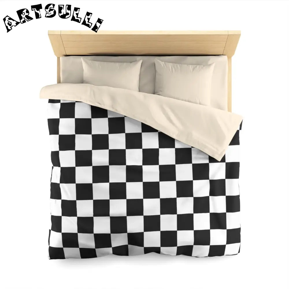 JAKKOUTTHEBXX Checkerboard White and Black Microfiber Duvet Cover