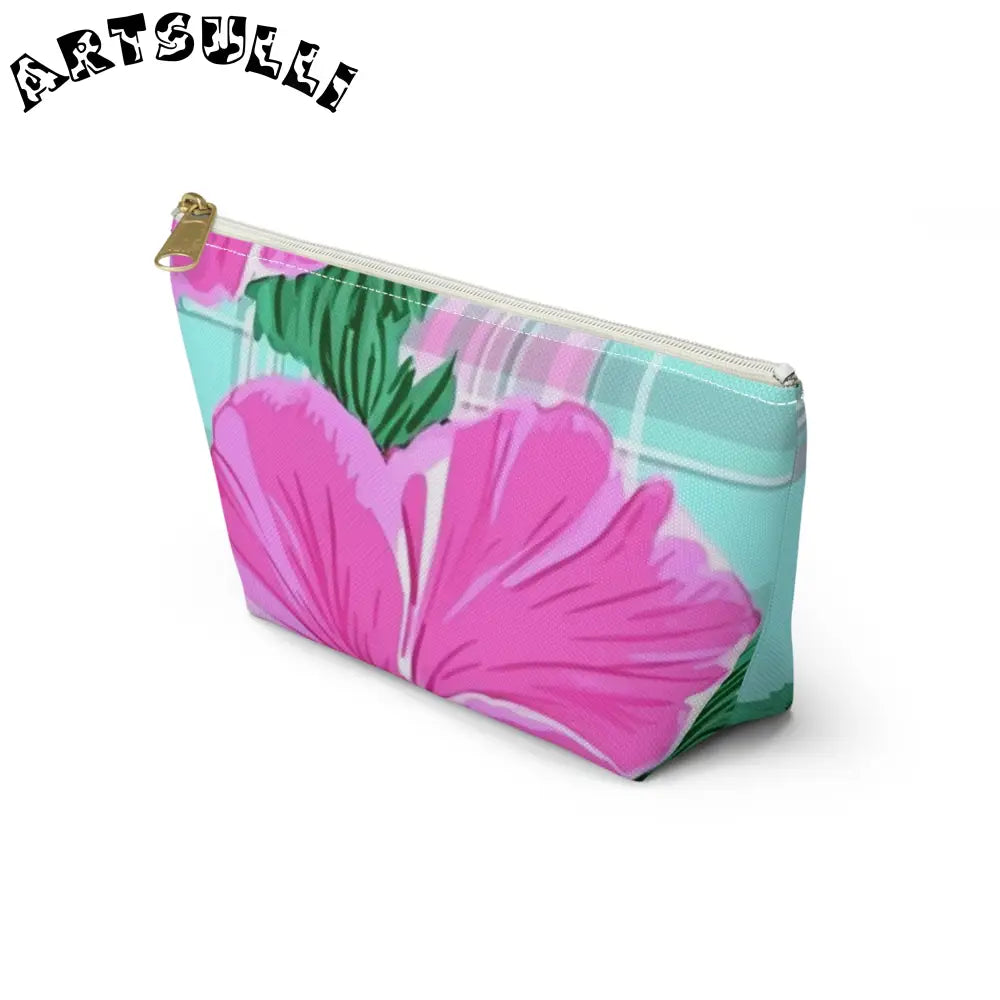 JAKKOUTTHEBXX Pink Floral Art Transferred Cosmetic Pouch
