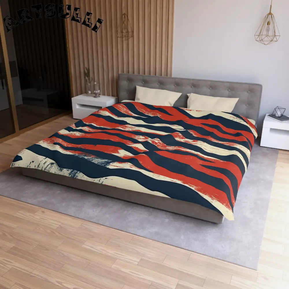 JAKKOUTTHEBXX Art Printed Abstract Striped Throw Blanket Red Navy