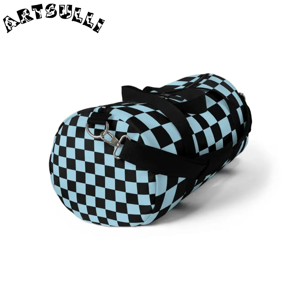 JAKKOUTTHEBXX Checkerboard Black and Blue Duffel Bag JAKKOUTTHEBXX