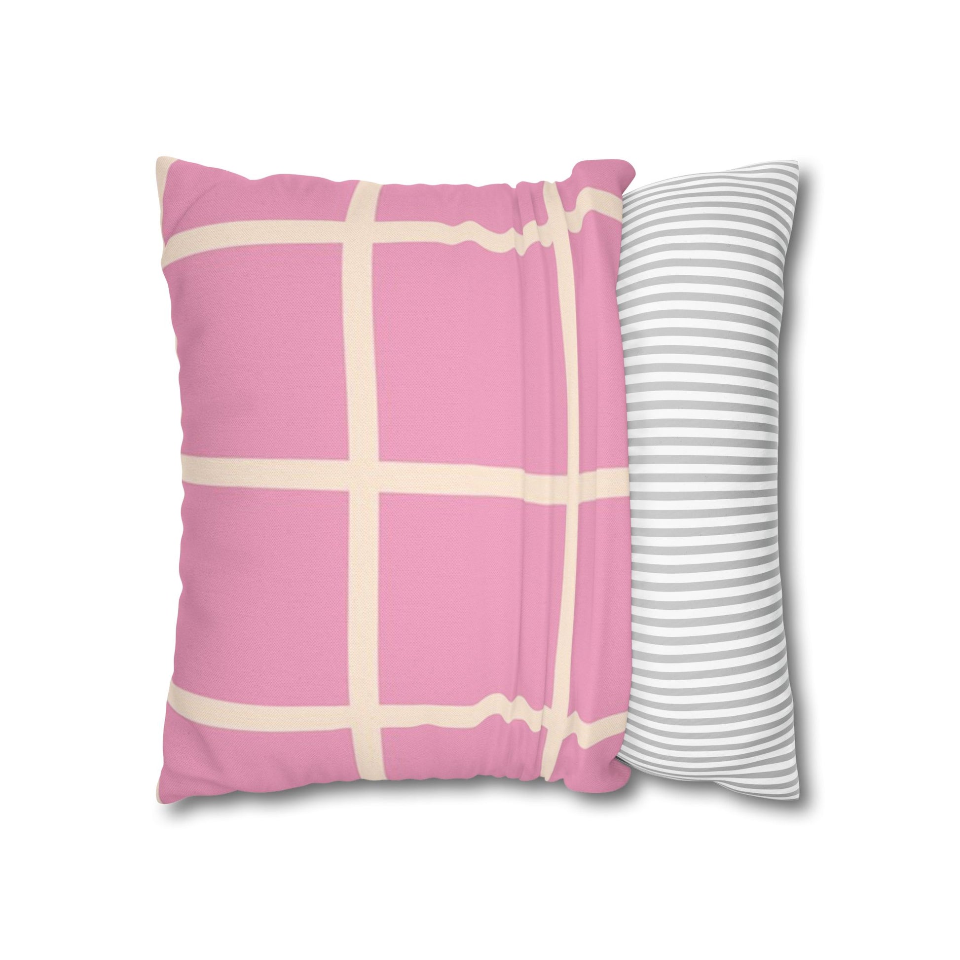 Pink Grid Cloth Sim Spun Polyester Square Pillowcase, Artsulli - Art is Long, Life is Short, Home Decor, , , , , , , 
