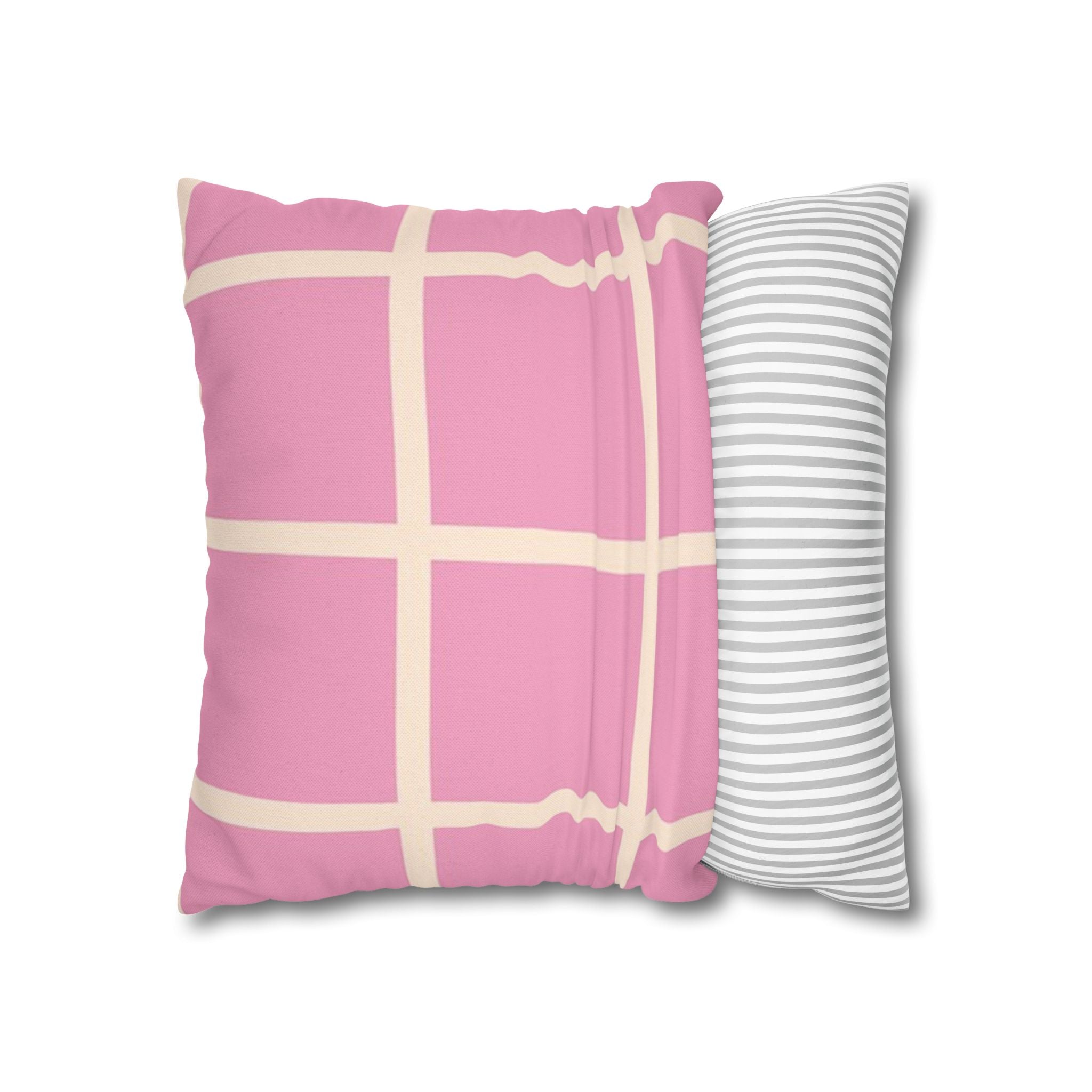 Pink Grid Cloth Sim Spun Polyester Square Pillowcase, Artsulli - Art is Long, Life is Short, Home Decor, , , , , , , 
