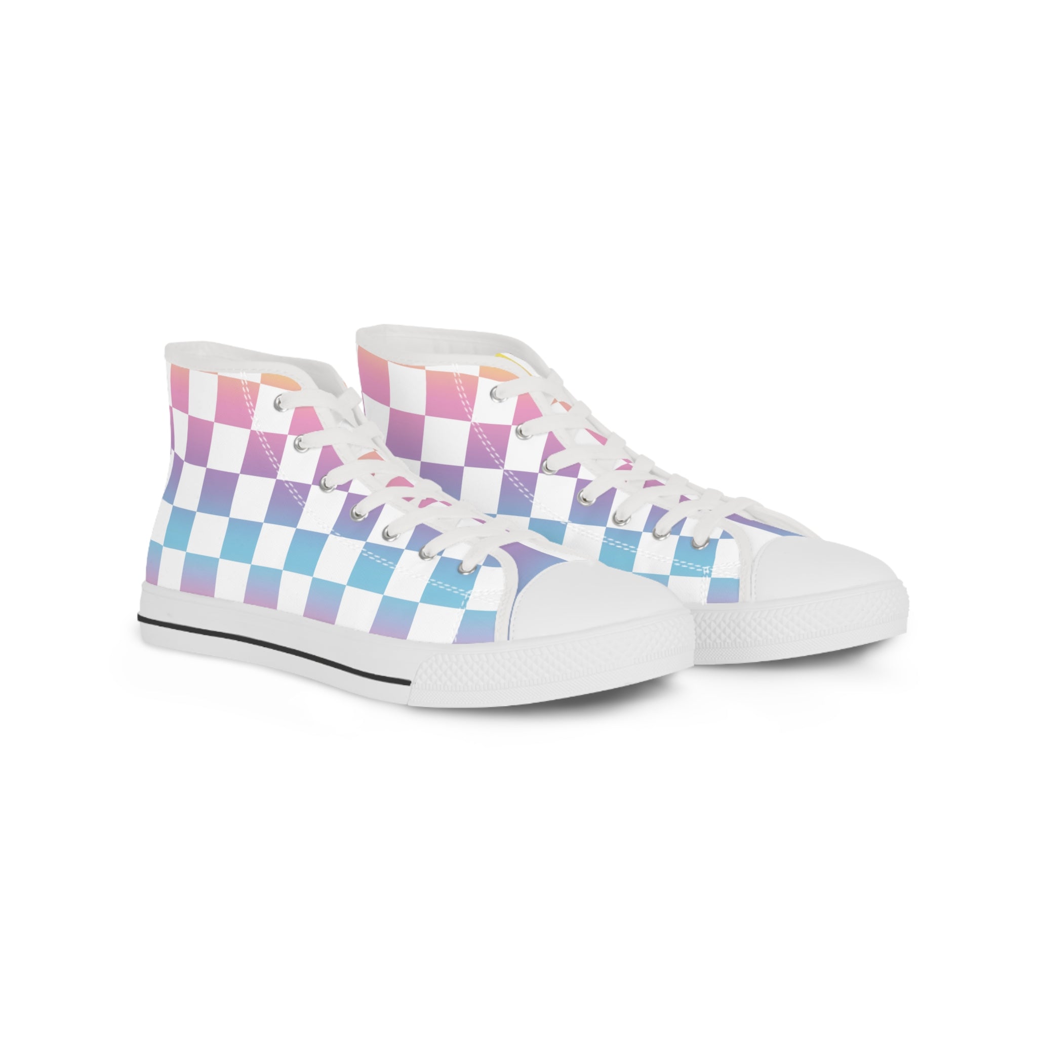 Vaporwave Check Men's High Top Sneakers, Artsulli - Art is Long, Life is Short, Shoes, Size, US 5, Color, White sole, , , 54859433962995299986
