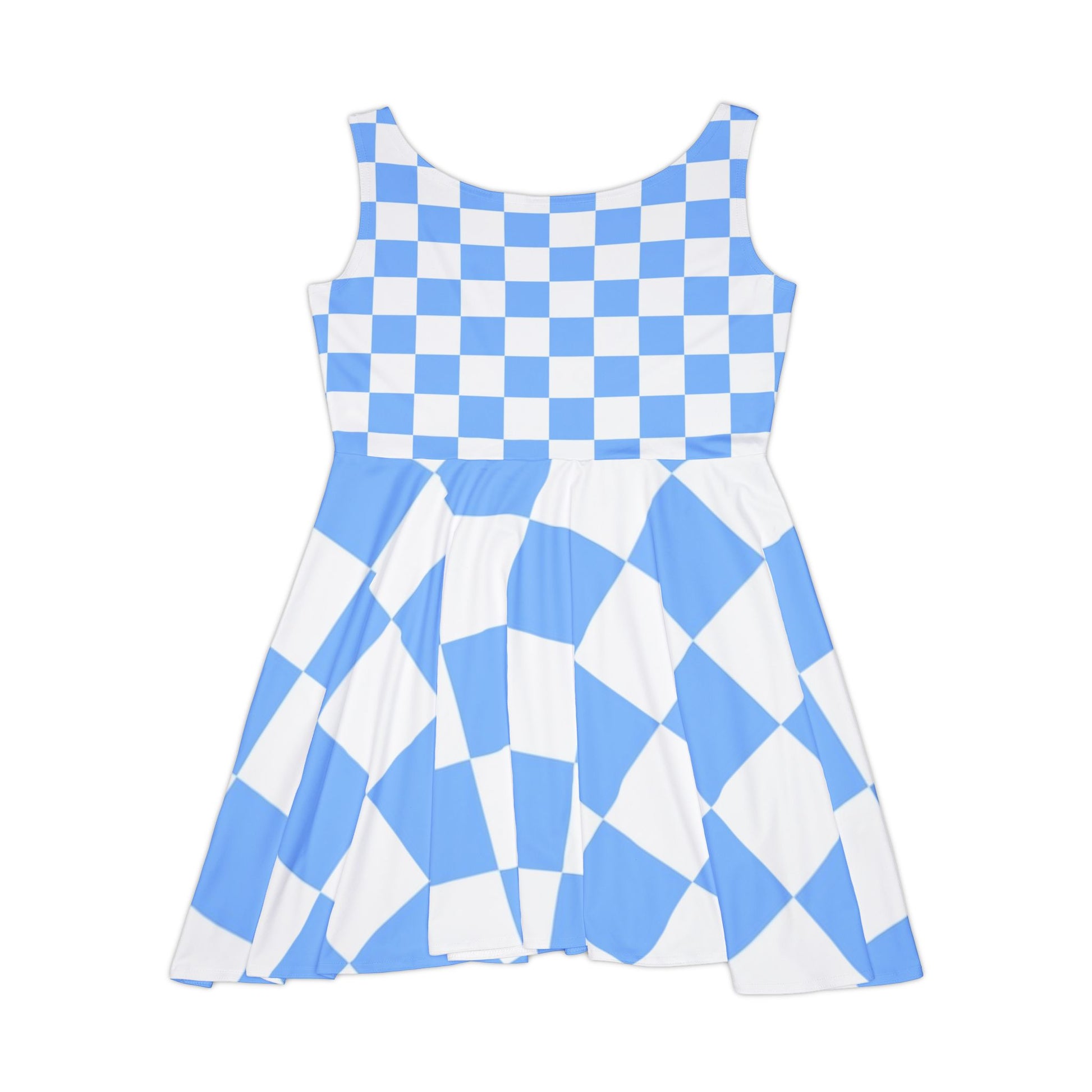 Checkerboard White and Light Blue Women's Skater Dress (AOP), Artsulli - Art is Long, Life is Short, All Over Prints, , , , , , , 