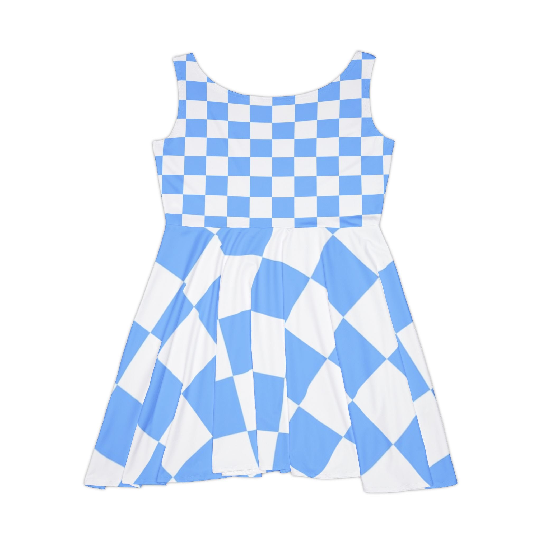 Checkerboard White and Light Blue Women's Skater Dress (AOP), Artsulli - Art is Long, Life is Short, All Over Prints, , , , , , , 