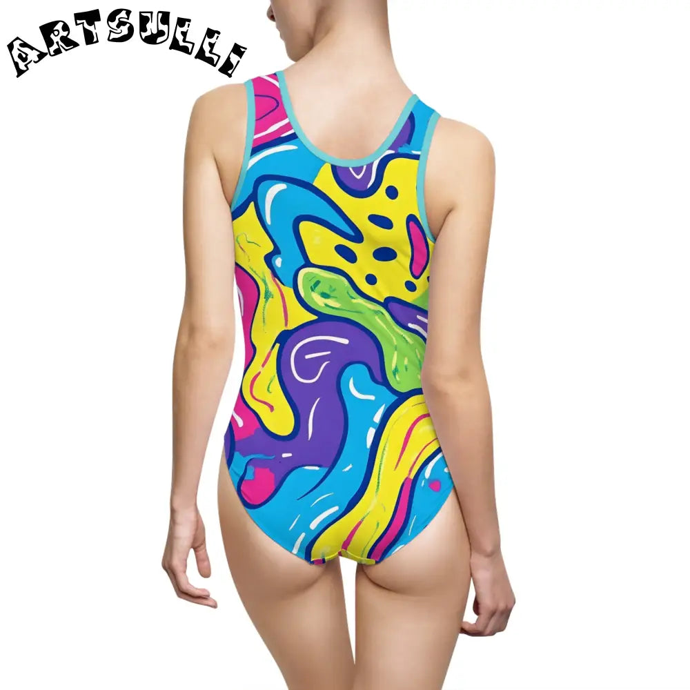 JAKKOUTTHEBXX Colorful Abstract Print One Piece with Elastic Straps 2025