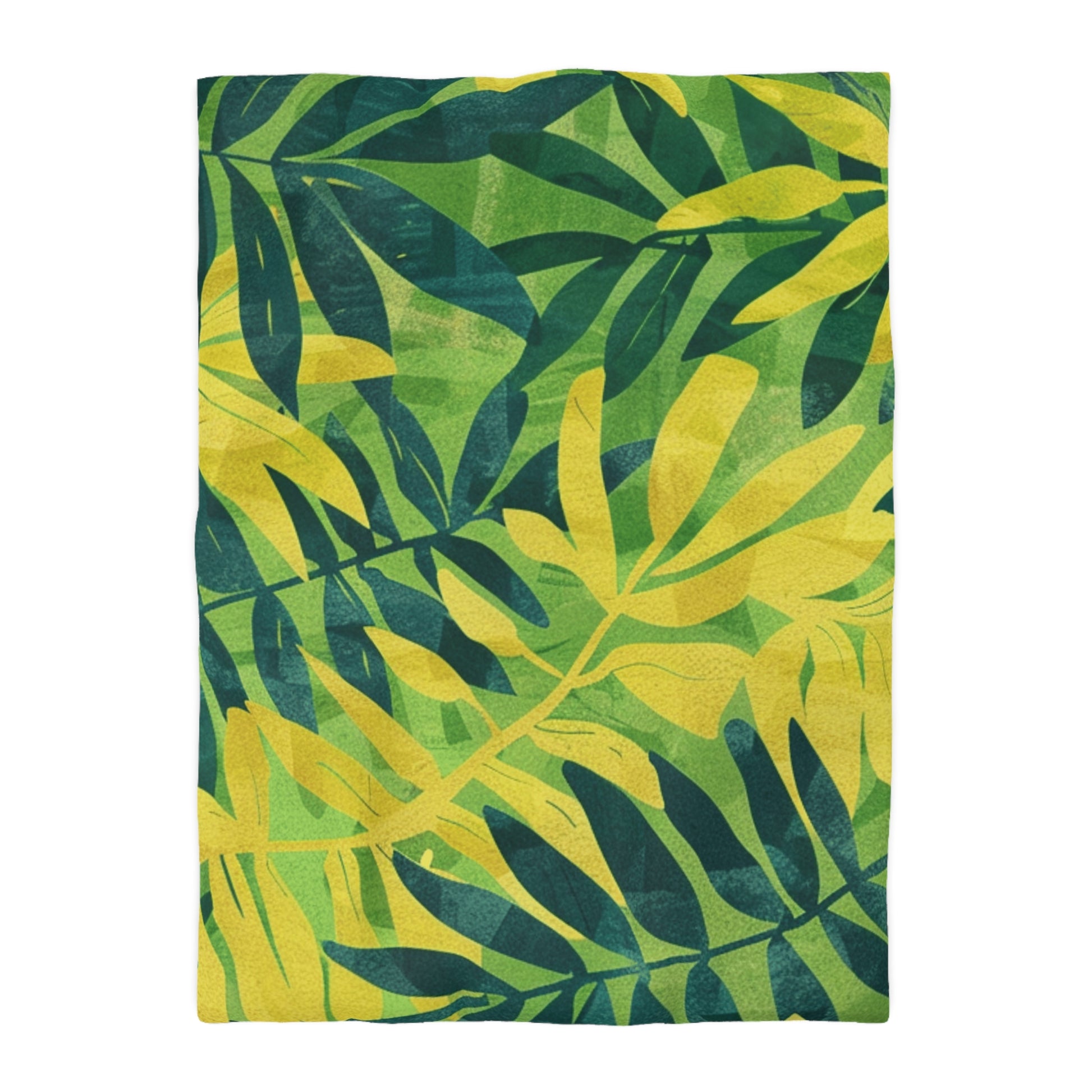 Green Leaf x Yellow Leaf x Tropical x Jungle Microfiber Duvet Cover, Artsulli - Art is Long, Life is Short, Home Decor, Size, Twin XL, Color, White, , , 20962043571445120131