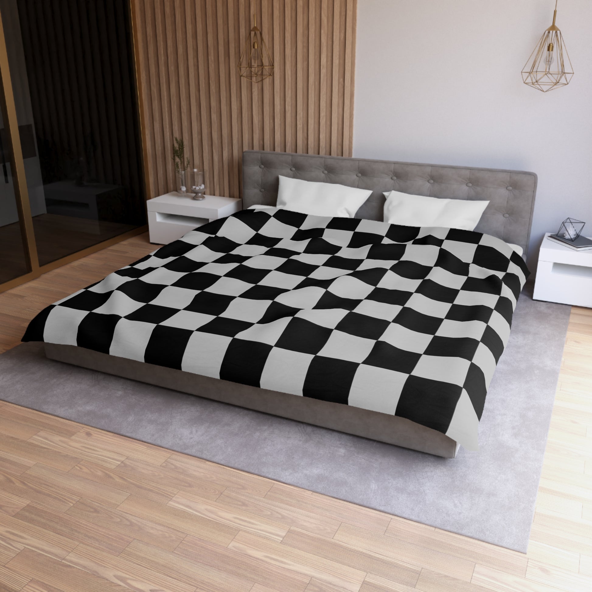 Checkerboard Dada Black and Light Gray Microfiber Duvet Cover, Artsulli - Art is Long, Life is Short, Home Decor, , , , , , , 