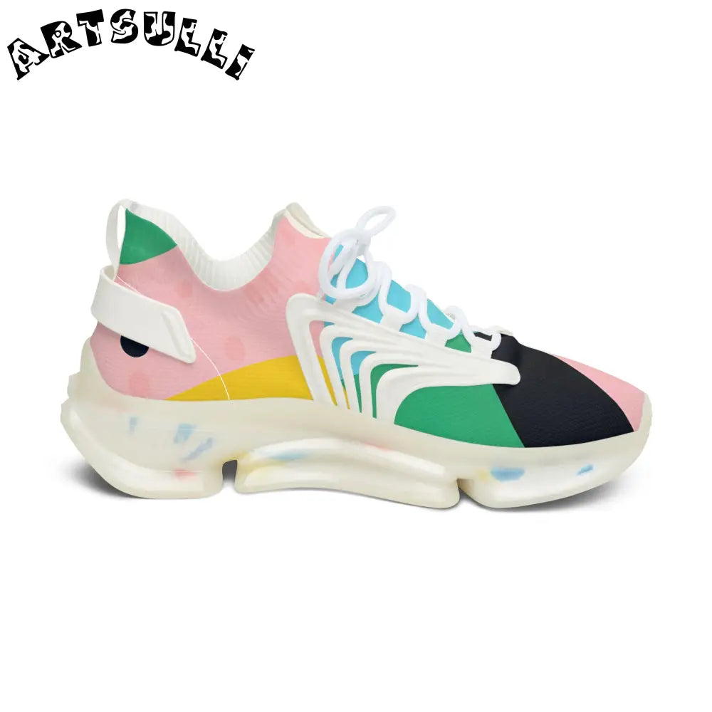 JAKKOUTTHEBXX Colorful Abstract Shapes Women’s Mesh Sneakers
