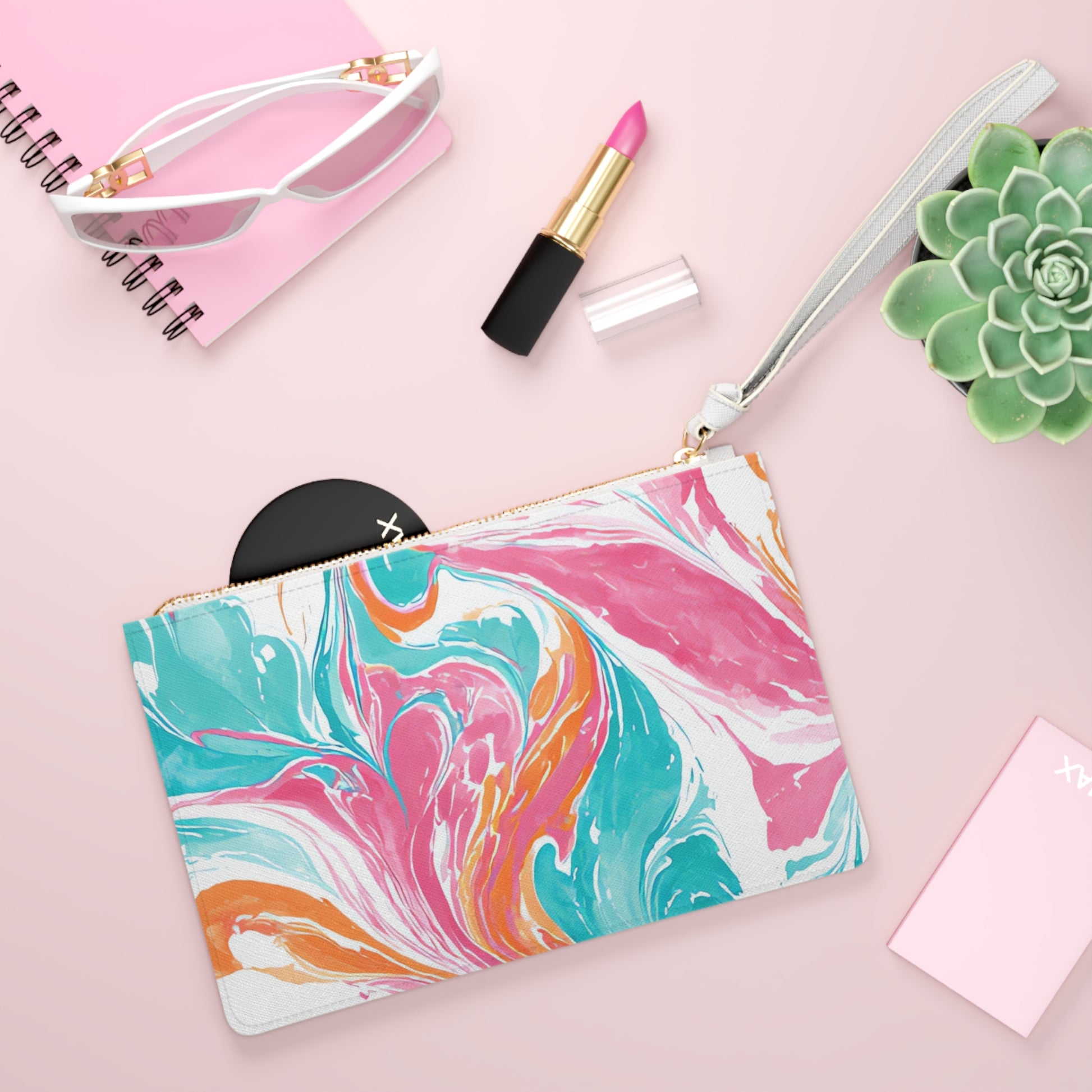 Liquid Pastel Spill Multi-Color Clutch Bag, Artsulli - Art is Long, Life is Short, Bags, , , , , , , 