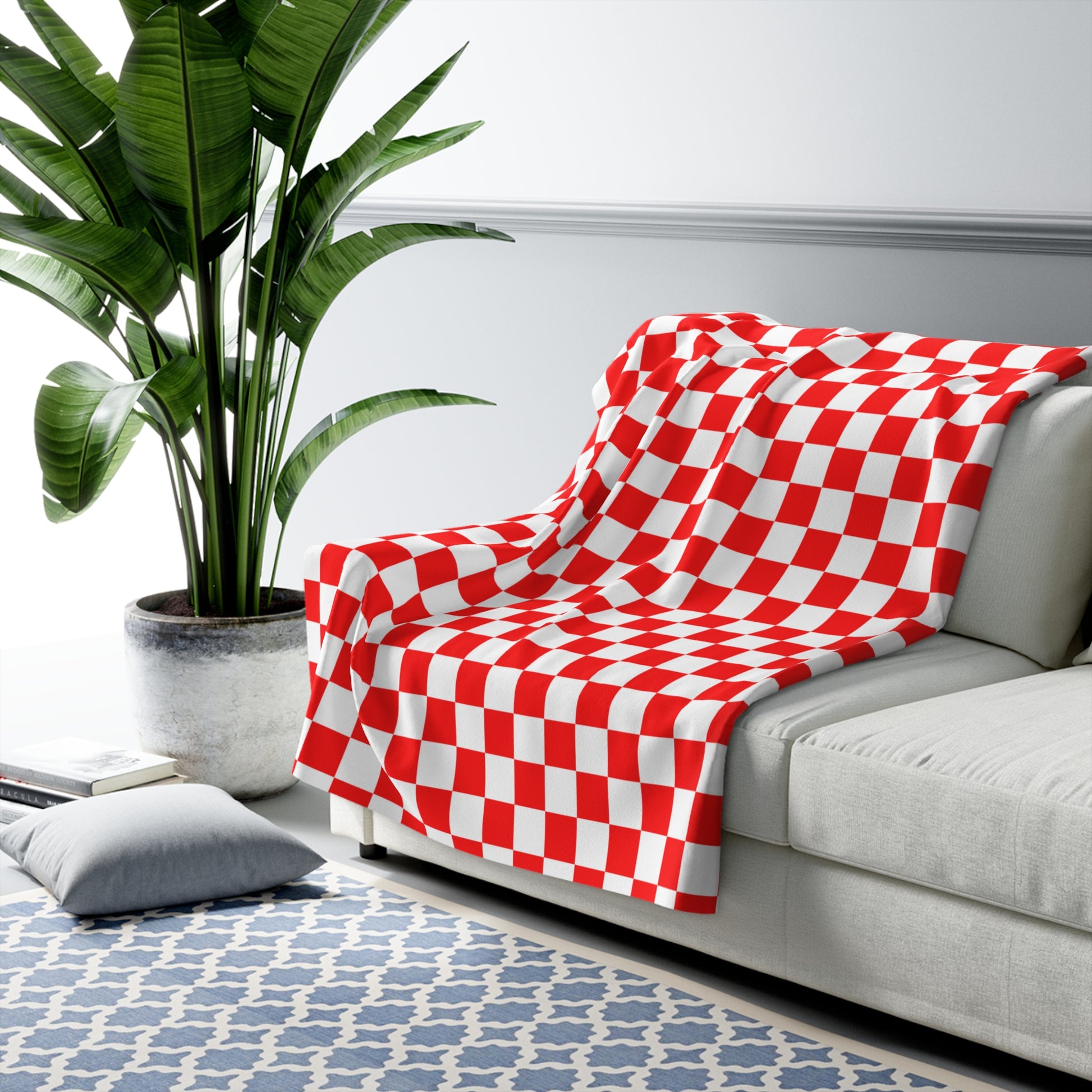 Checkerboard II Red and White Sherpa Fleece Blanket, Artsulli - Art is Long, Life is Short, Home Decor, , , , , , , 