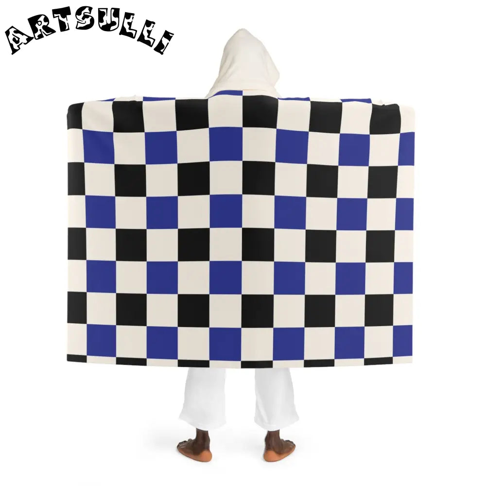 JAKKOUTTHEBXX Checkerboard Blue White and Black Hooded Sherpa Fleece