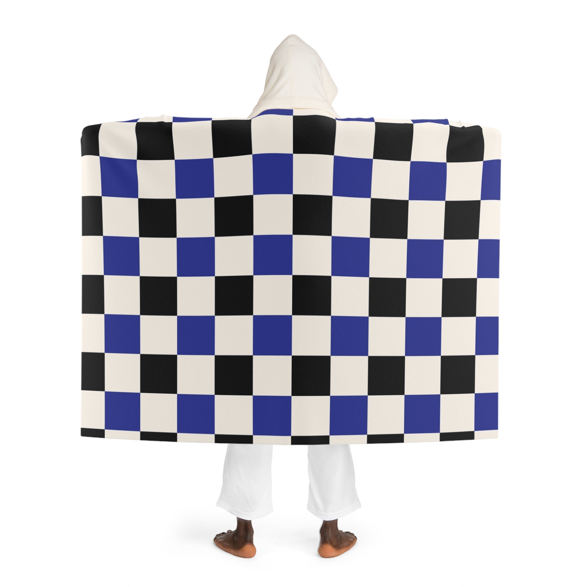 Checkerboard Blue White and Black Hooded Sherpa Fleece Blanket, Artsulli - Art is Long, Life is Short, All Over Prints, , , , , , , 