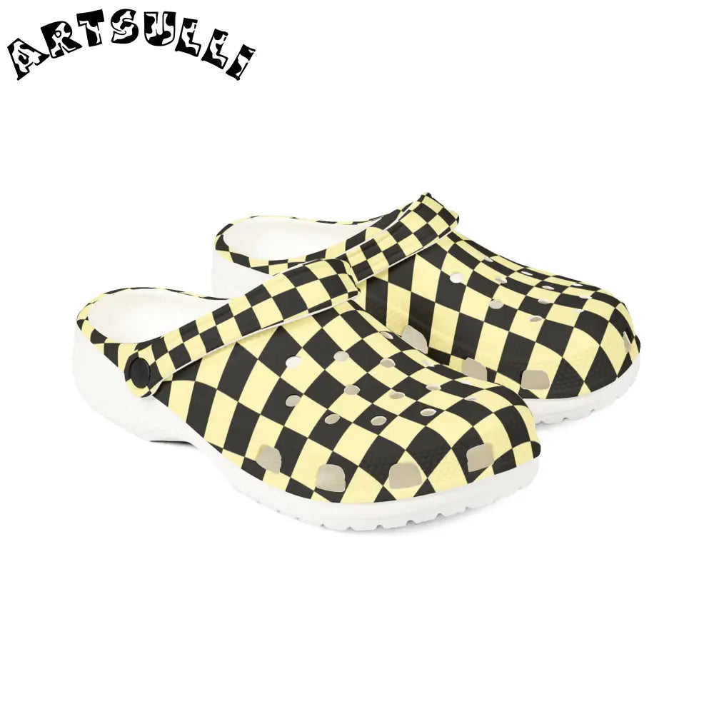 JAKKOUTTHEBXX Checkerboard Black and Yellow EVA Foam Rubber Shoes