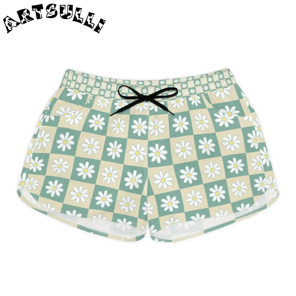 JAKKOUTTHEBXX Retro Daisy Grid Women’s Casual Shorts (AOP)