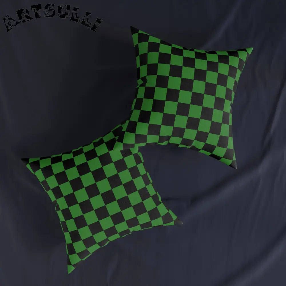 JAKKOUTTHEBXX Checkerboard Green and Black Square Pillow