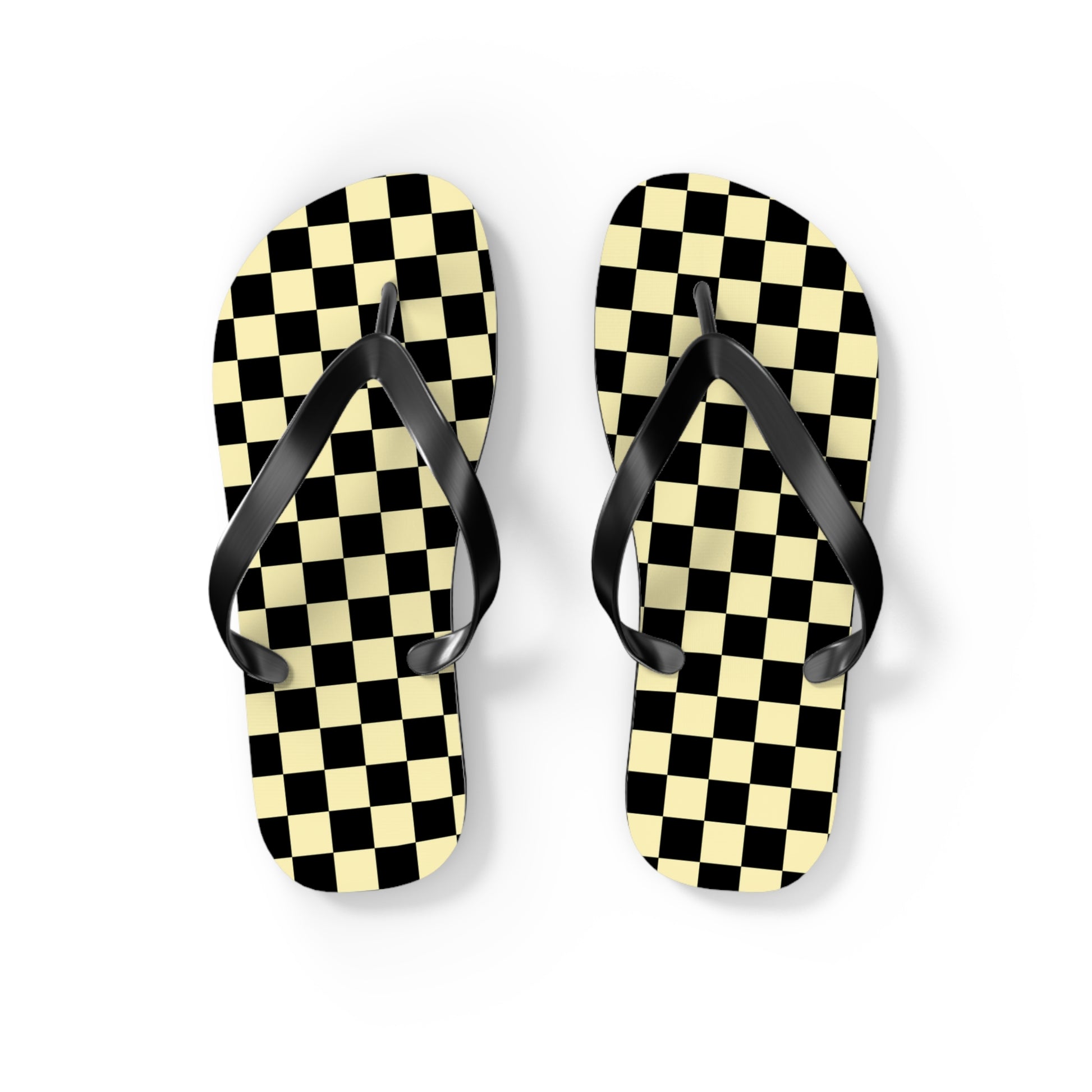 Checkerboard Black and Yellow Flip Flops, Artsulli - Art is Long, Life is Short, Shoes, Size, S, Color, Black sole, , , 17544542971947351525