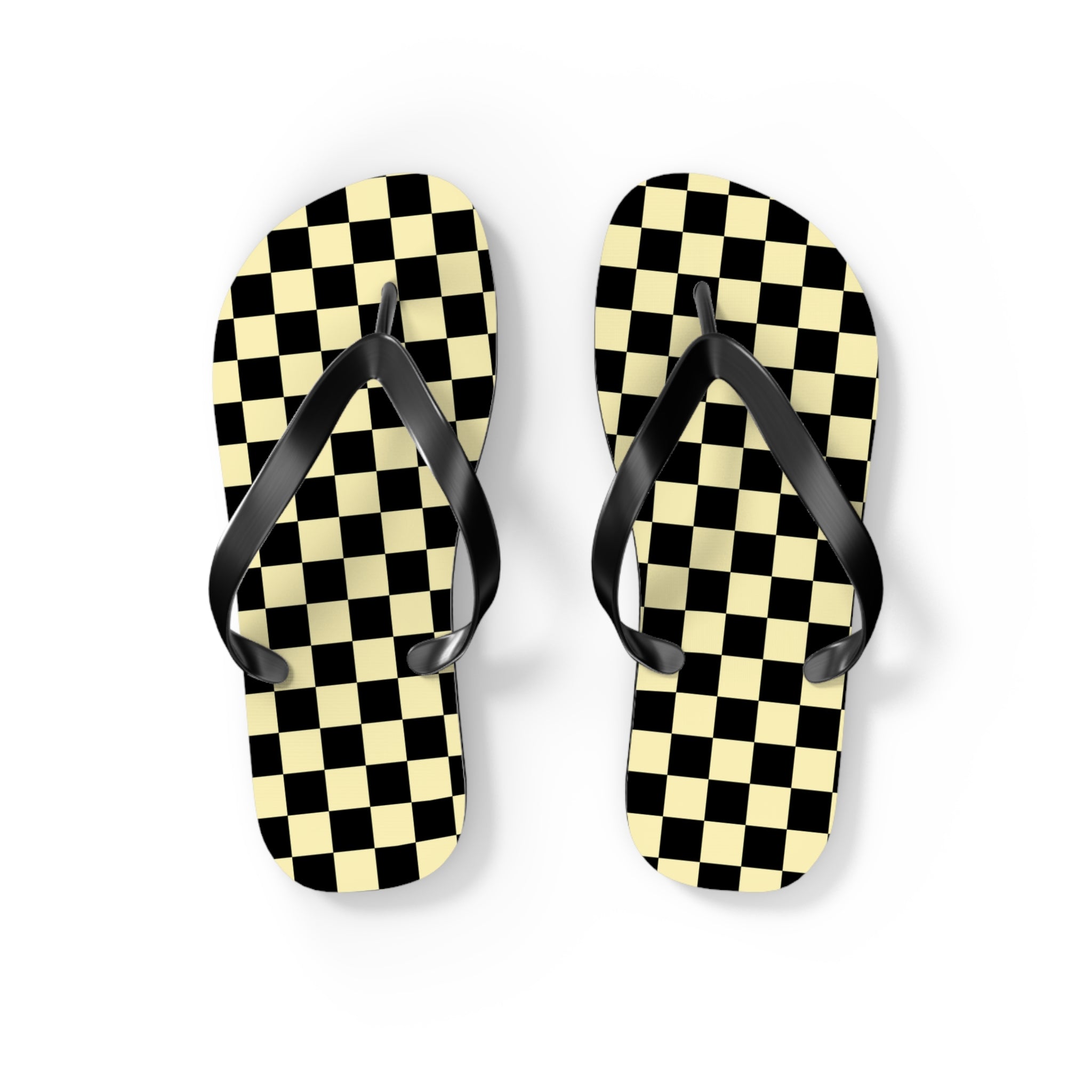 Checkerboard Black and Yellow Flip Flops, Artsulli - Art is Long, Life is Short, Shoes, Size, S, Color, Black sole, , , 17544542971947351525