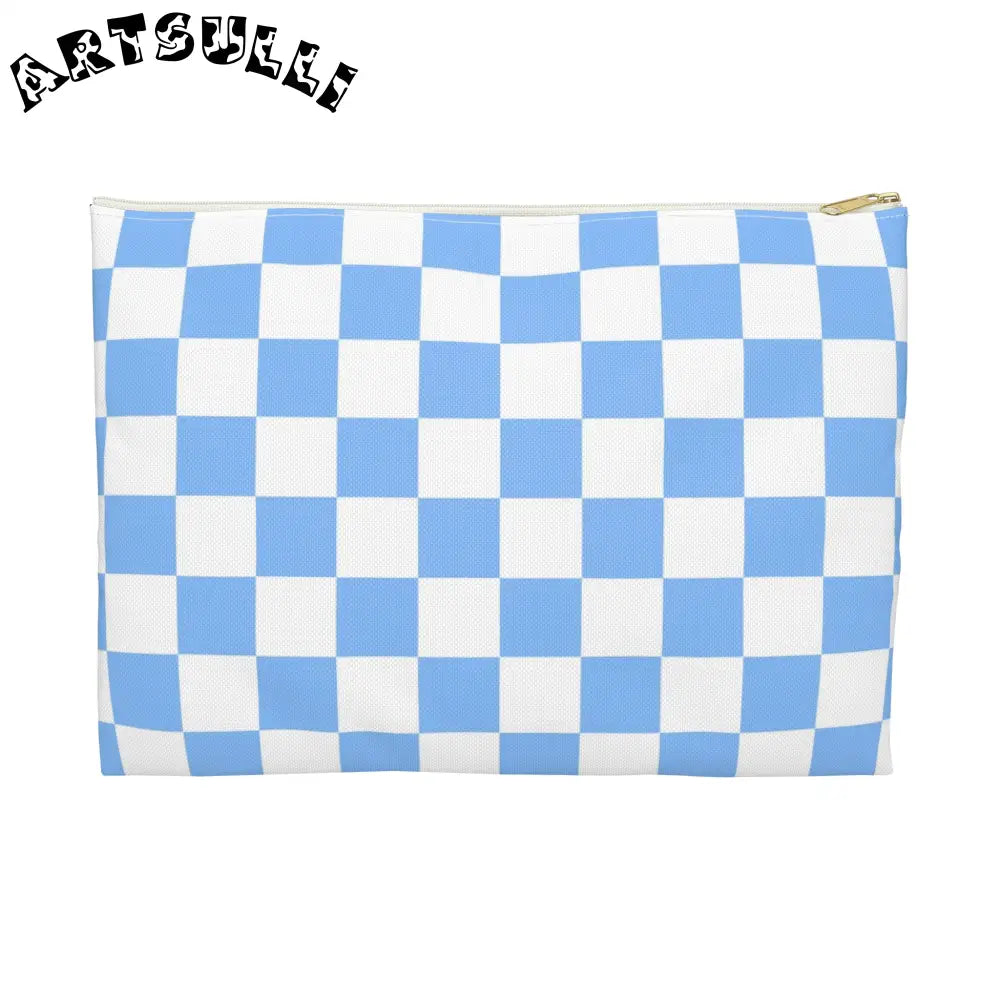 JAKKOUTTHEBXX Checkerboard White and Light Blue Accessory Pouch
