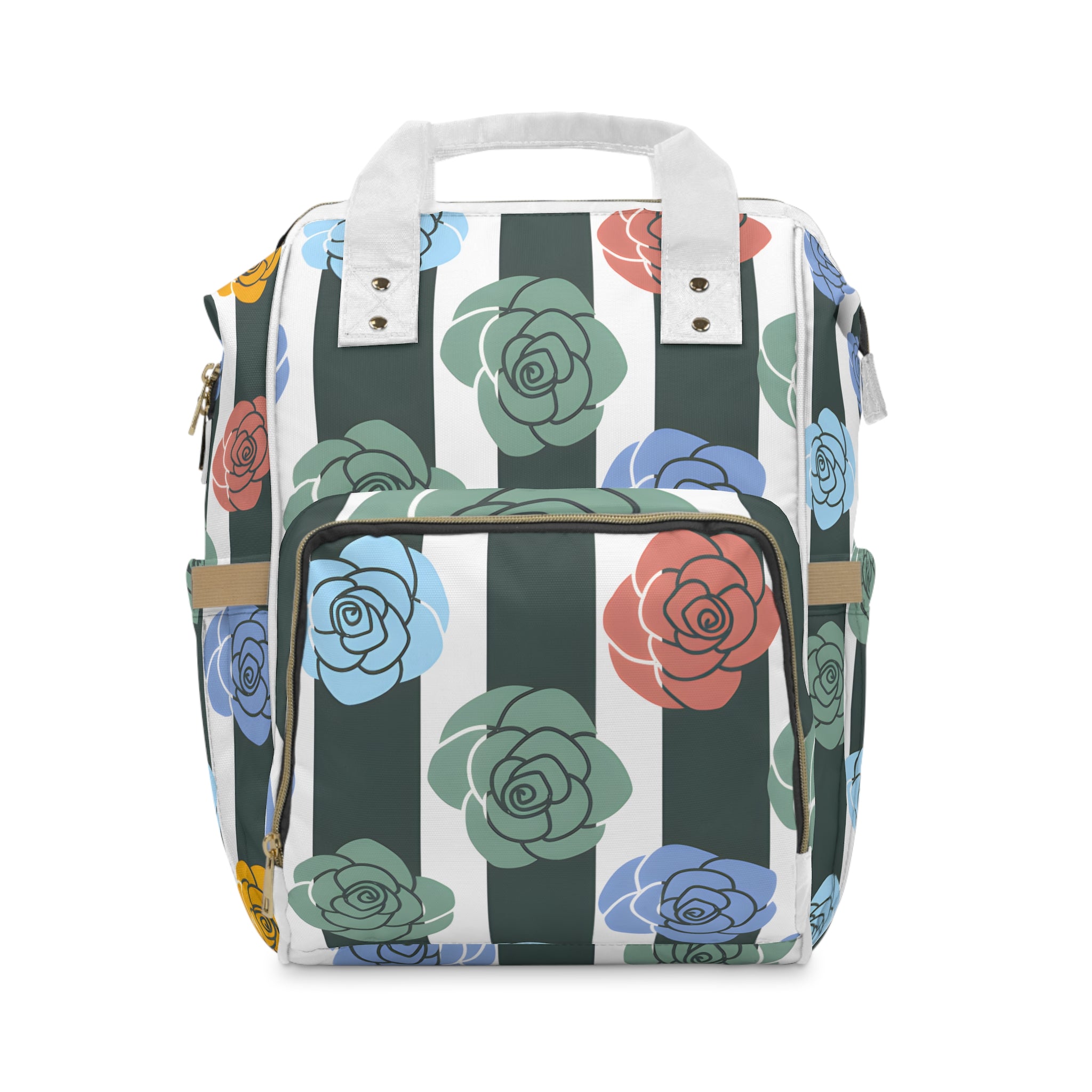 Stripes x Roses Black and White Multifunctional Diaper Backpack, Artsulli - Art is Long, Life is Short, Bags, Size, 15.0" × 10.8" × 6.7'', , , , , 11739651809344