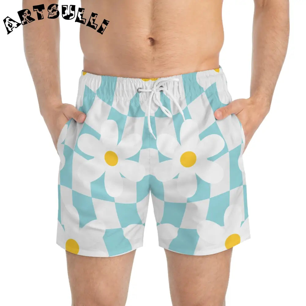 JAKKOUTTHEBXX Trippy Check Garden Swim Trunks (AOP) JAKKOUTTHEBXX