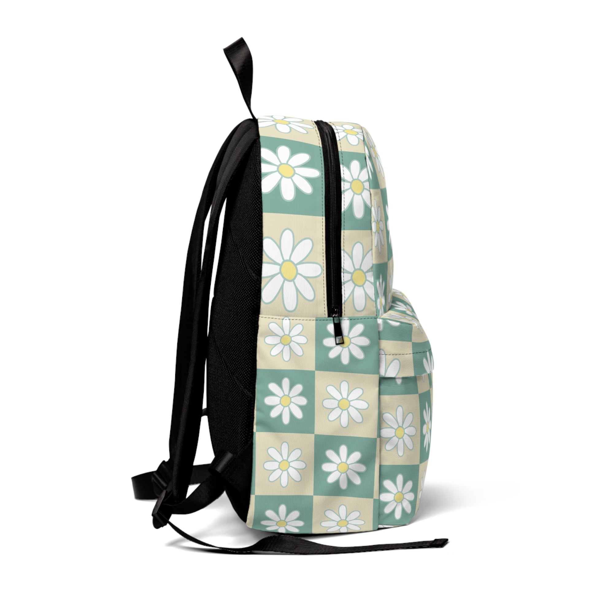 Retro Daisy Checkerboard II Green and Tan Unisex Classic Backpack, Artsulli - Art is Long, Life is Short, Bags, , , , , , , 