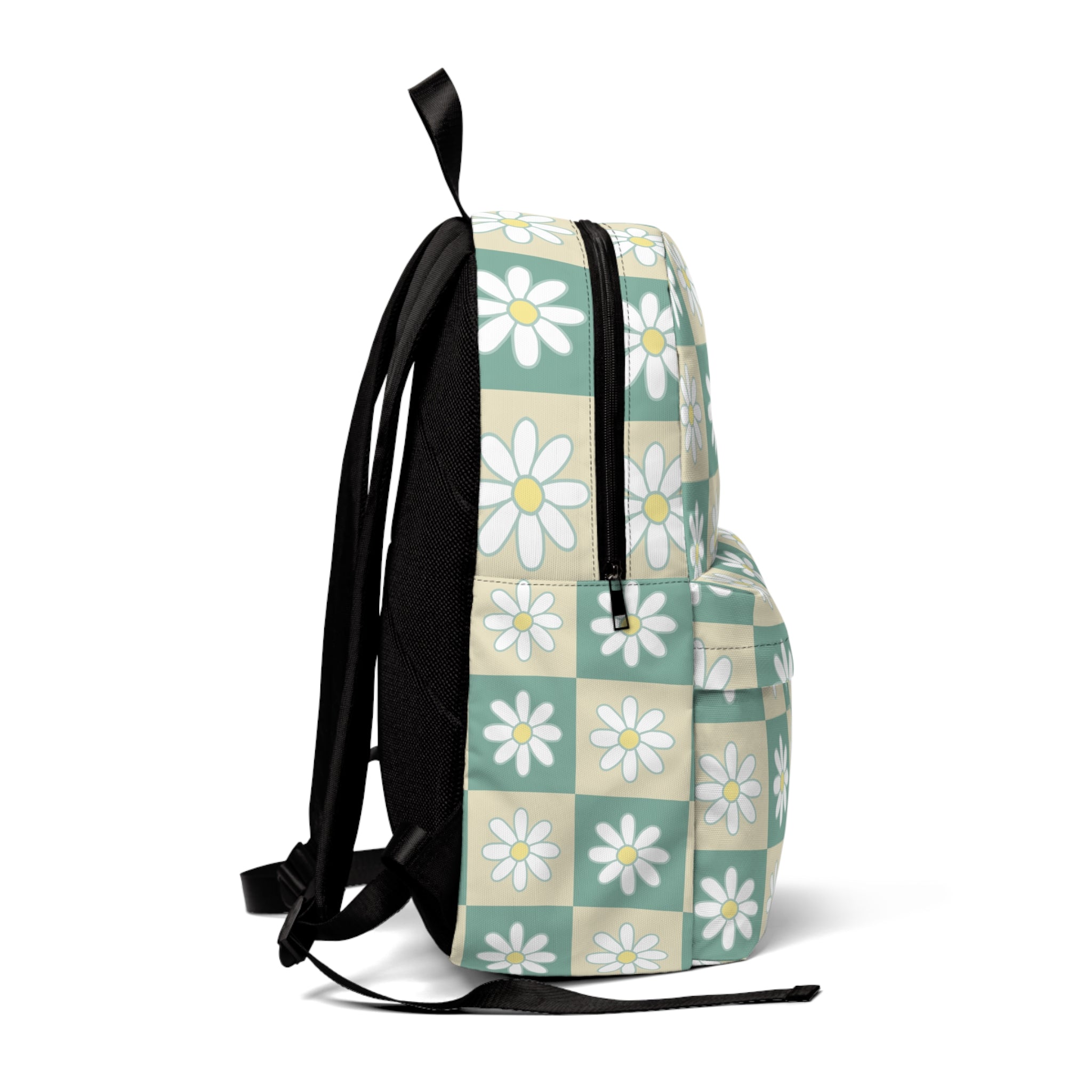 Retro Daisy Checkerboard II Green and Tan Unisex Classic Backpack, Artsulli - Art is Long, Life is Short, Bags, , , , , , , 