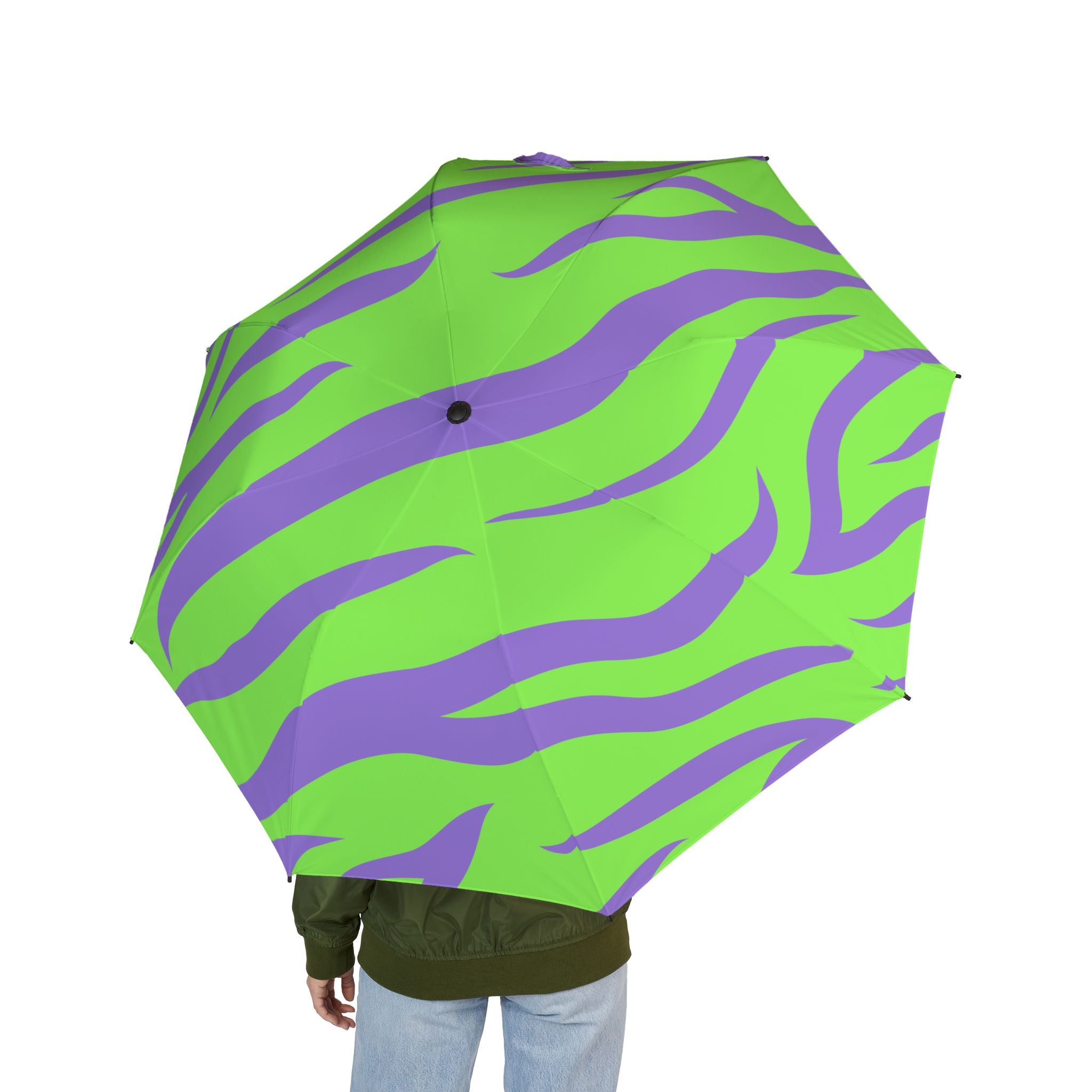 Tyrannosaurus Print Green and Purple Semi-Automatic Foldable Umbrella, Artsulli - Art is Long, Life is Short, Accessories, , , , , , , 