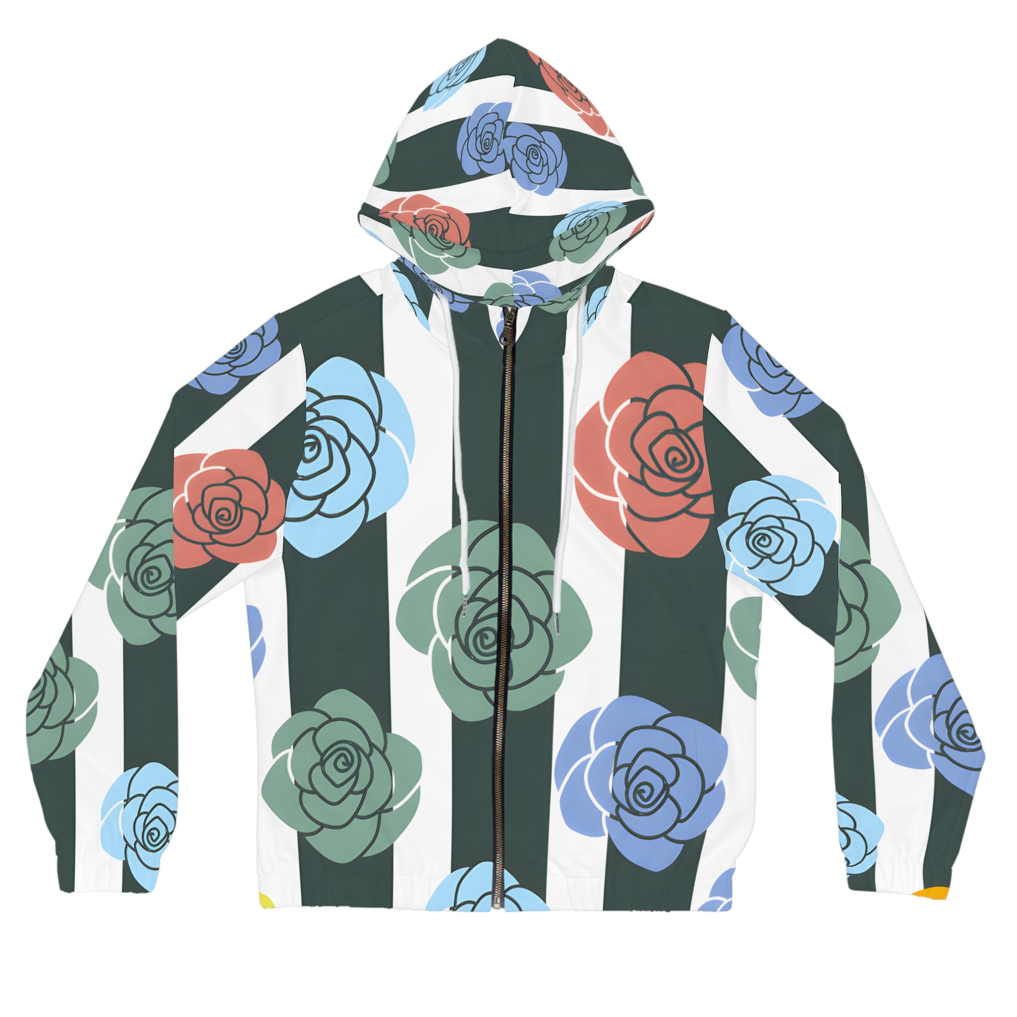 Stripes x Roses Black and White Women’s Full-Zip Hoodie (AOP), Artsulli - Art is Long, Life is Short, All Over Prints, Size, XS, Color, White, , , 11874008067432