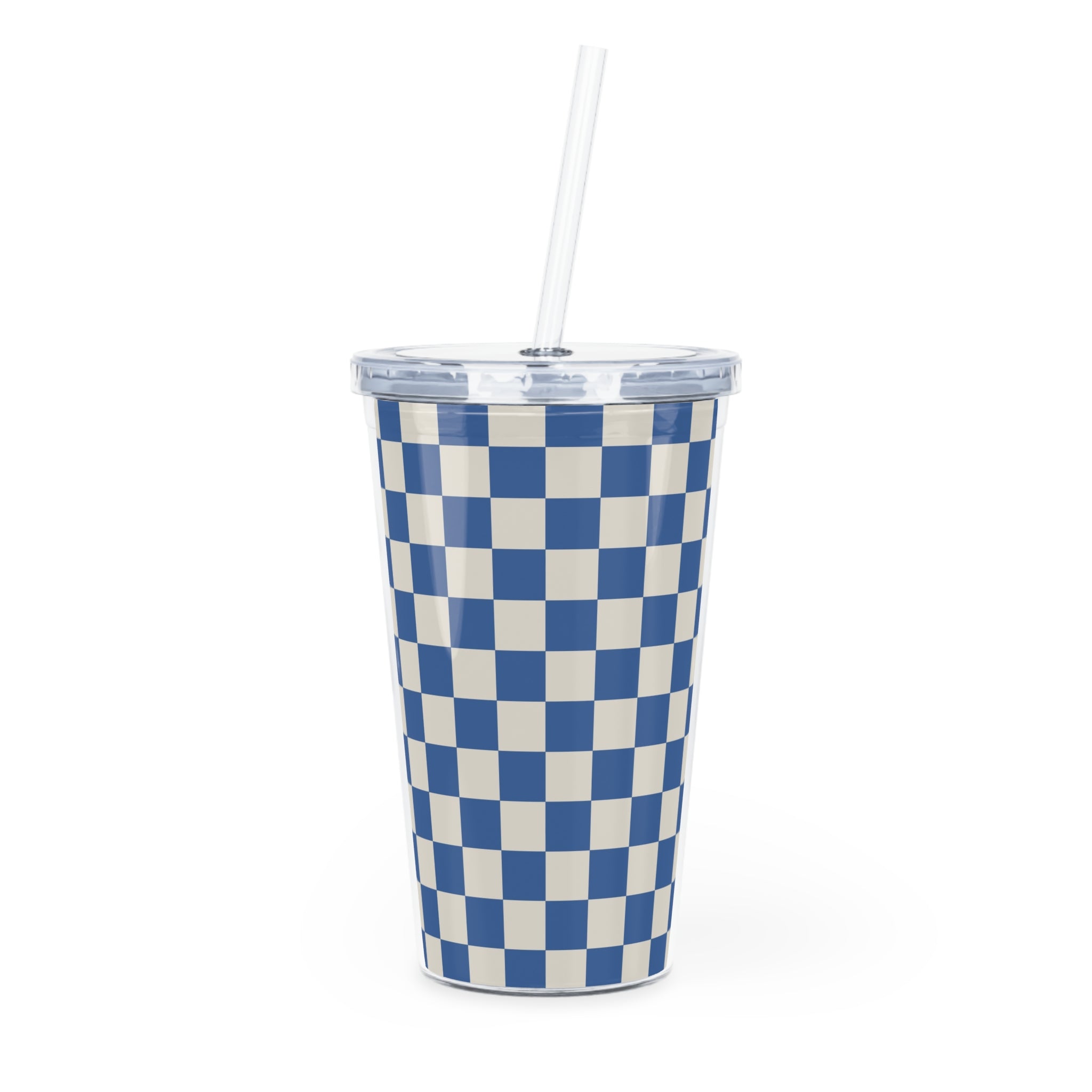 Checkerboard Blue Plastic Tumbler with Straw, Artsulli - Art is Long, Life is Short, Mug, Size, 20oz, Color, Transparent, , , 97459964112286579846